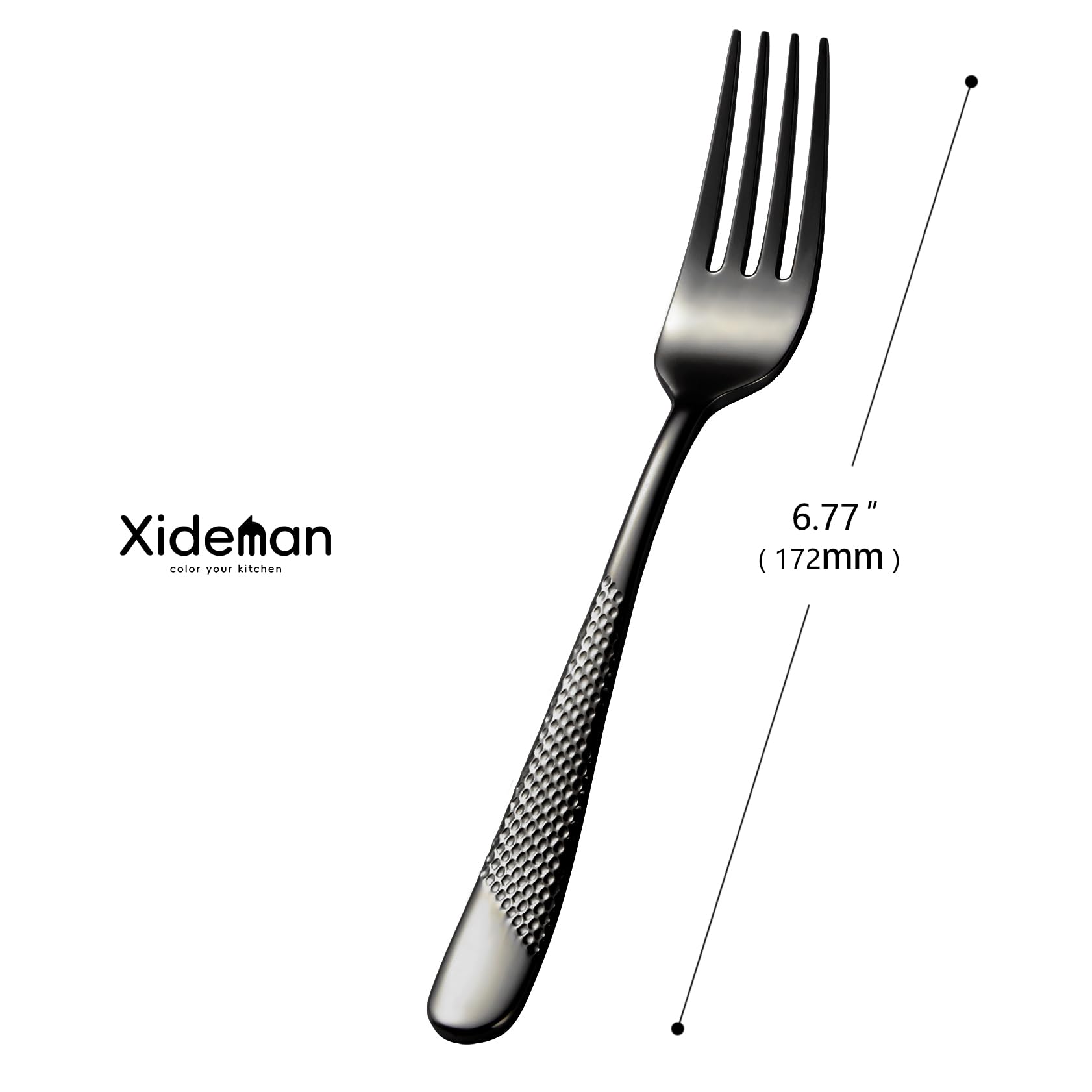 Xideman® 12-Piece Premium Hammered Salad Forks Set - 6.7 Inch 18/10 Stainless Steel Mirror Polished Silverware - Elegant Dessert Forks for Home Kitchen & Restaurant Use - Dishwasher Safe Black Cutlery - Perfect for Dinner Parties, Weddings & Fine Dining