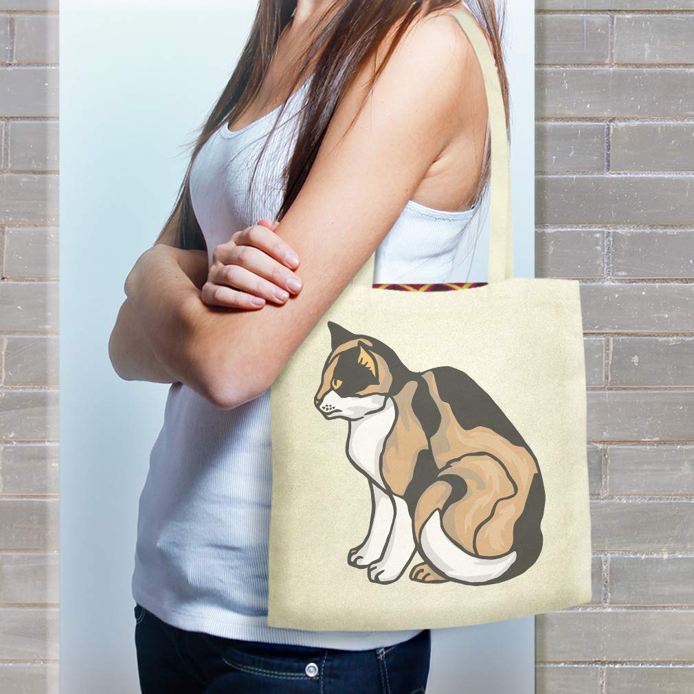 Custom Canvas Tote Bag with Cute Calico Cat Print - Reusable Eco-Friendly Shopping & Beach Bag for Women - Perfect for Groceries, Travel, and Daily Use