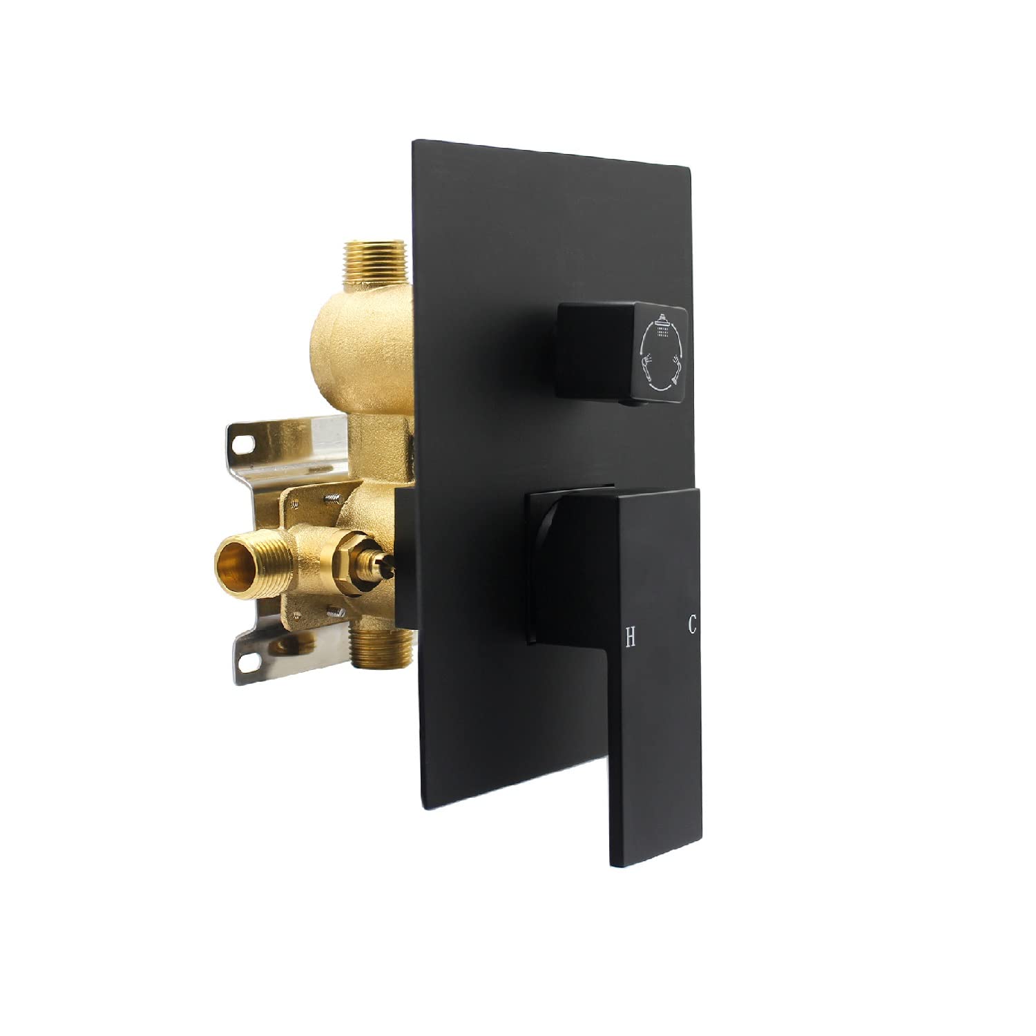 Matte Black Concealed 3-Way Shower Diverter Valve - Brass Flow Control Mixer with Rough-In Kit | Perfect for Modern Bathroom Renovations & Spa-Like Shower Experiences