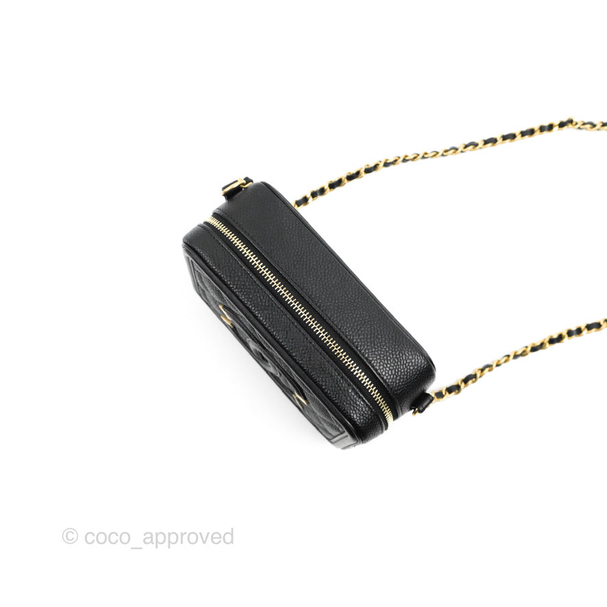 Chanel CC Filigree Vanity Clutch With Chain - Caviar Black Leather & Aged Gold Hardware - Luxury Evening Bag for Women, Perfect for Parties, Weddings & Special Occasions