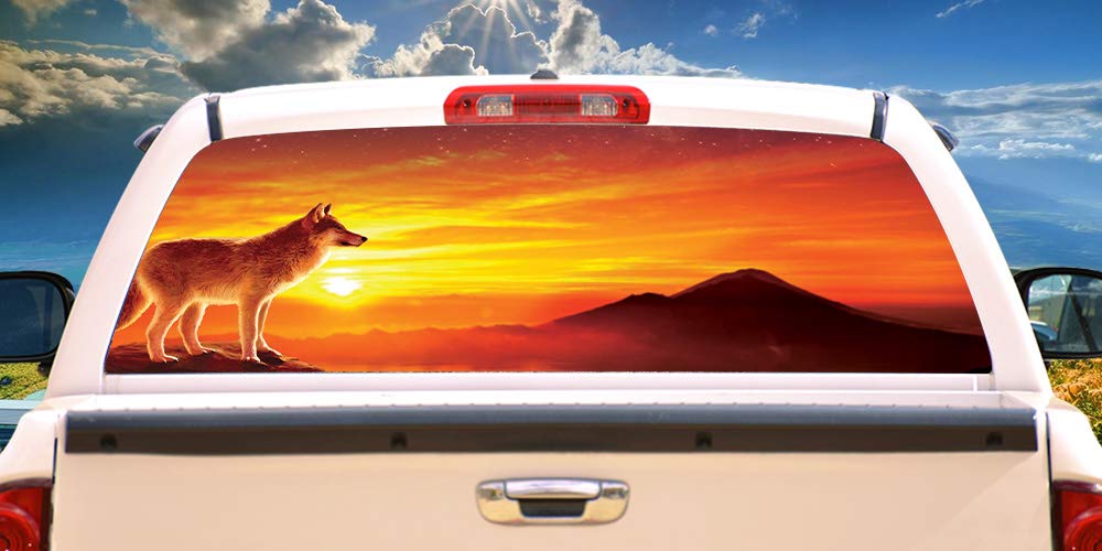 SignMission Sunset Wolf Rear Window Vinyl Decal - HD View-Thru Graphic for Full Size Trucks | Professional Grade Weatherproof Material | Universal Fit | Car Wash Safe | Made in USA | Perfect for Off-Road Adventures & Truck Customization
