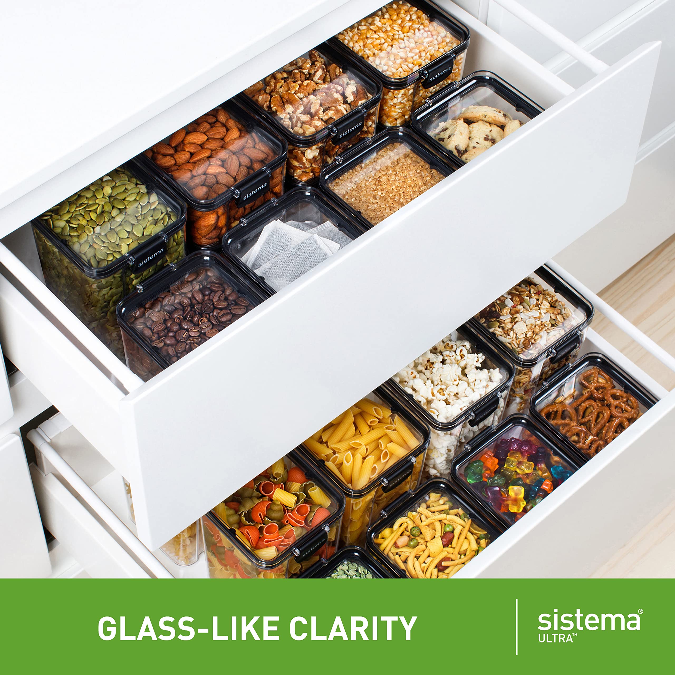 Sistema Airtight Food Storage Containers 3-Pack - Clear Stackable Kitchen & Pantry Organization Containers for Meal Prep, Leftovers & Dry Food Storage