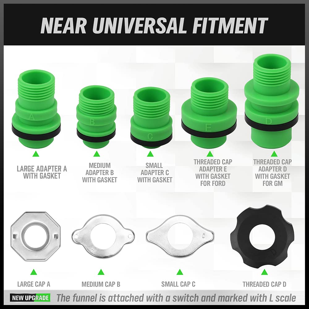 SWANLAKE No-Spill Coolant Funnel Kit - Universal Fit 15-Piece Spill Proof Funnel Bleeder with Adapters for Car, Truck & Motorcycle Maintenance & Fluid Changes