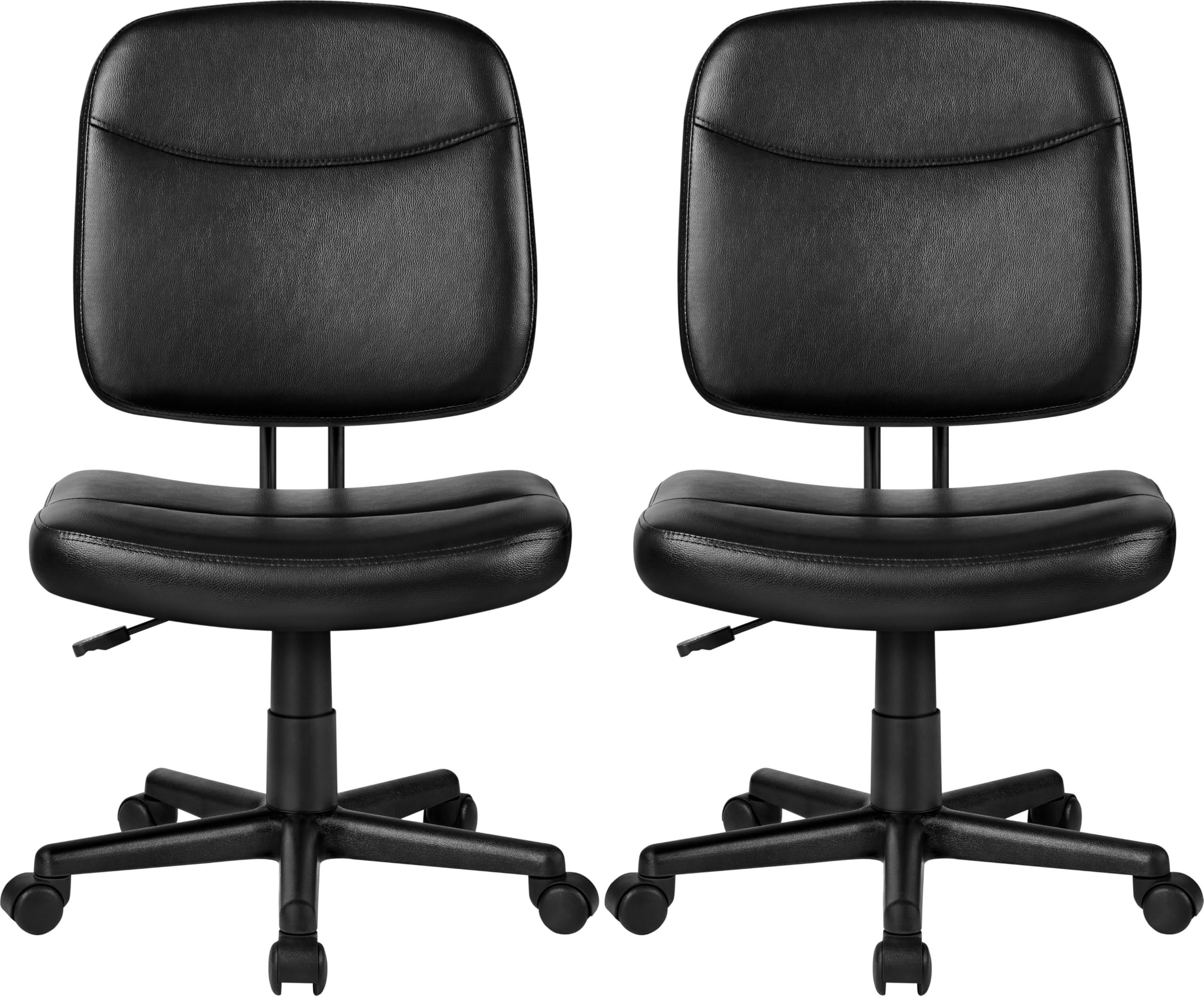 Yaheetech 2-Piece Armless Office Chair Set - Ergonomic Low Back PU Leather Adjustable Swivel Task Chair for Home Office, Computer Desk & Gaming - Black