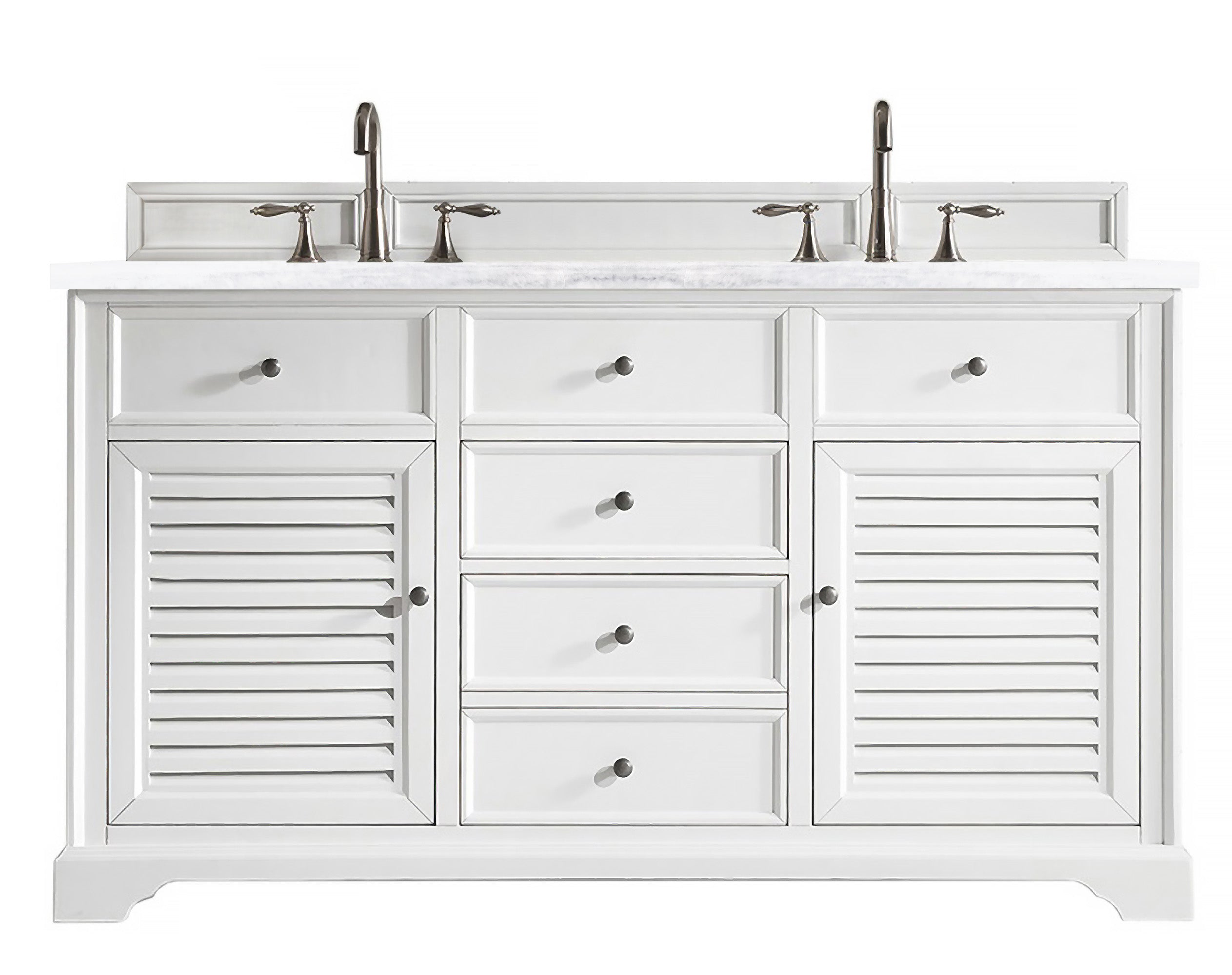 Savannah 60-Inch Bright White Double Vanity with 3CM Arctic Fall Solid Surface Top - Perfect for Modern Bathroom Renovation & Luxury Home Upgrade