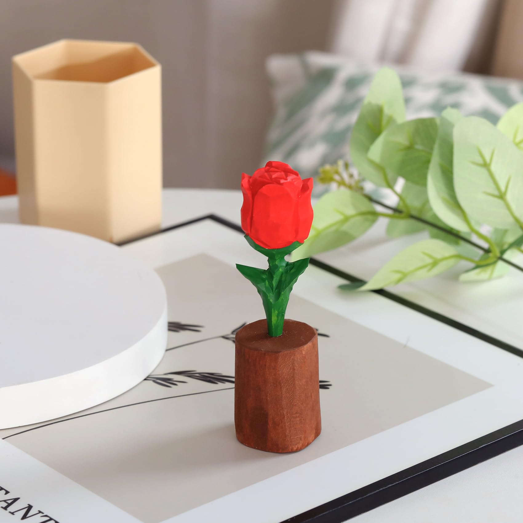 Hand-Carved Wooden Red Rose - Unique Mother's Day & Birthday Gift for Mom, Wife & Women | Handmade Forever Rose for Home & Office Decoration | Perfect for Valentine's Day, Anniversary & Wedding Decor