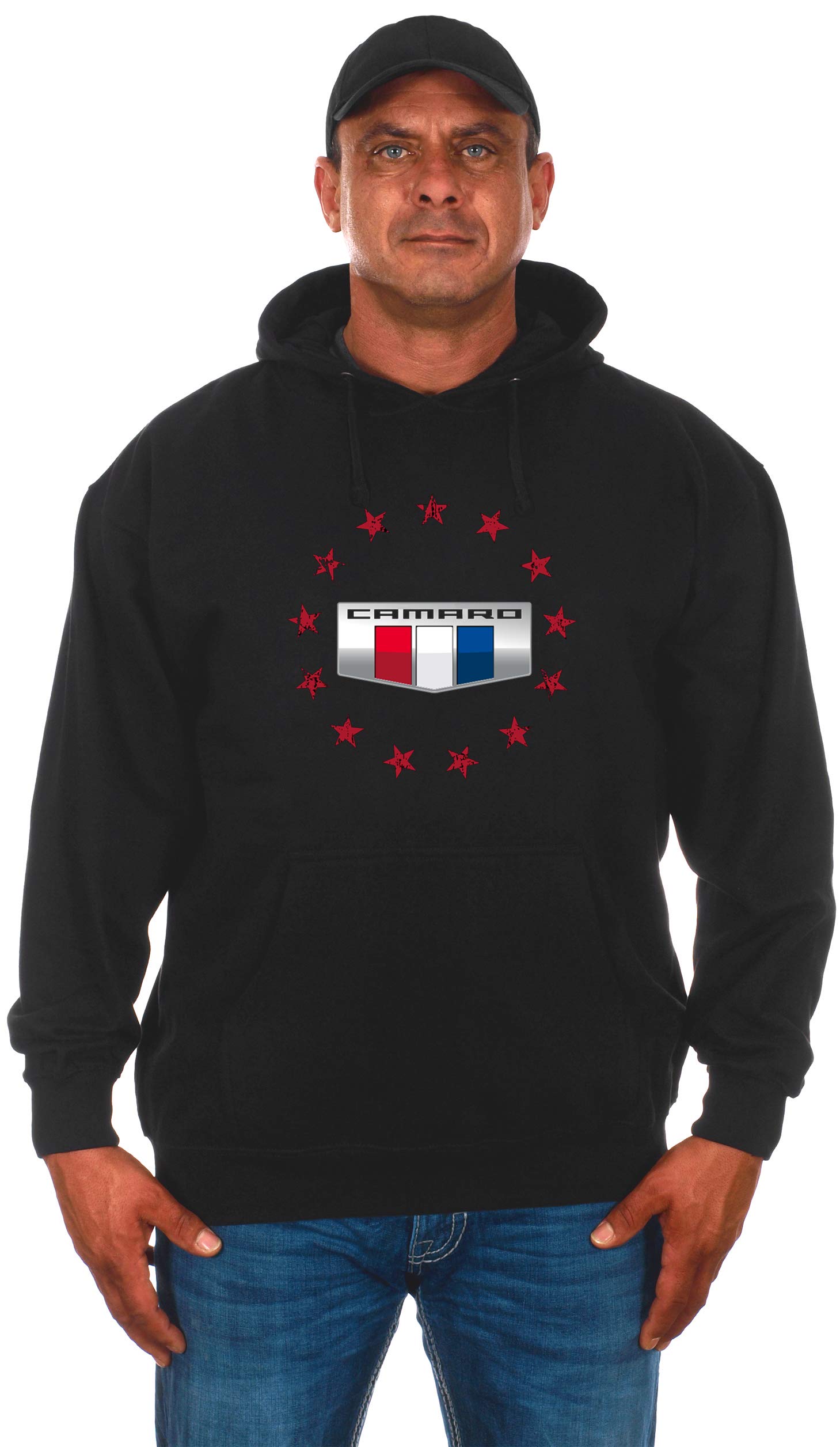 JH DESIGN GROUP Men's Chevy Camaro Hoodie - USA Flag Print 2-Sided Pullover Sweatshirt for Casual Wear & Car Enthusiasts