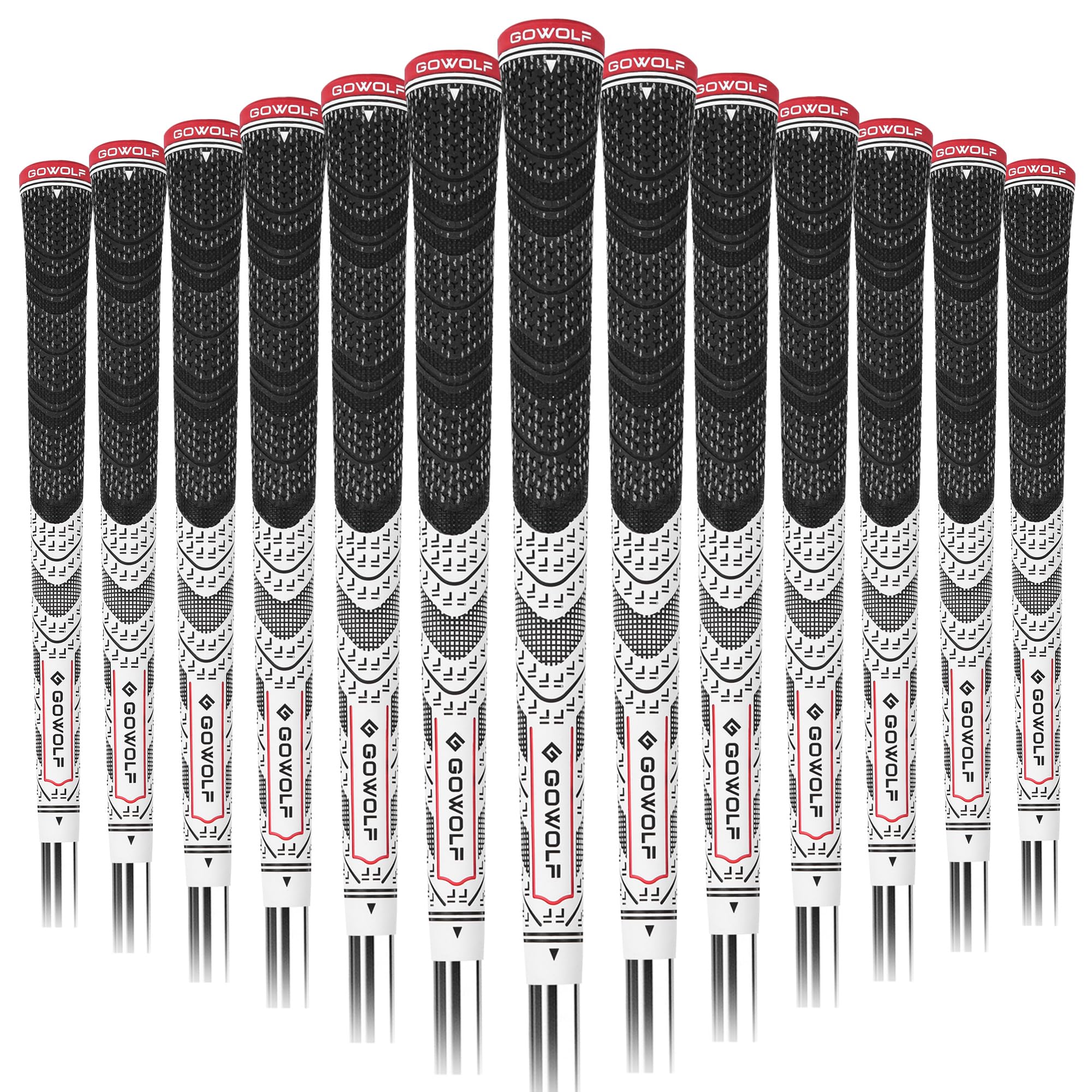 Gowolf 2024 New Cross Corded Rubber Golf Grips - 13 Pack with Free 15 Tapes | Improved Control Multi-Compound Hybrid Golf Club Grips for Enhanced Performance | Perfect for Driving Range, Tournament Play & Golf Practice