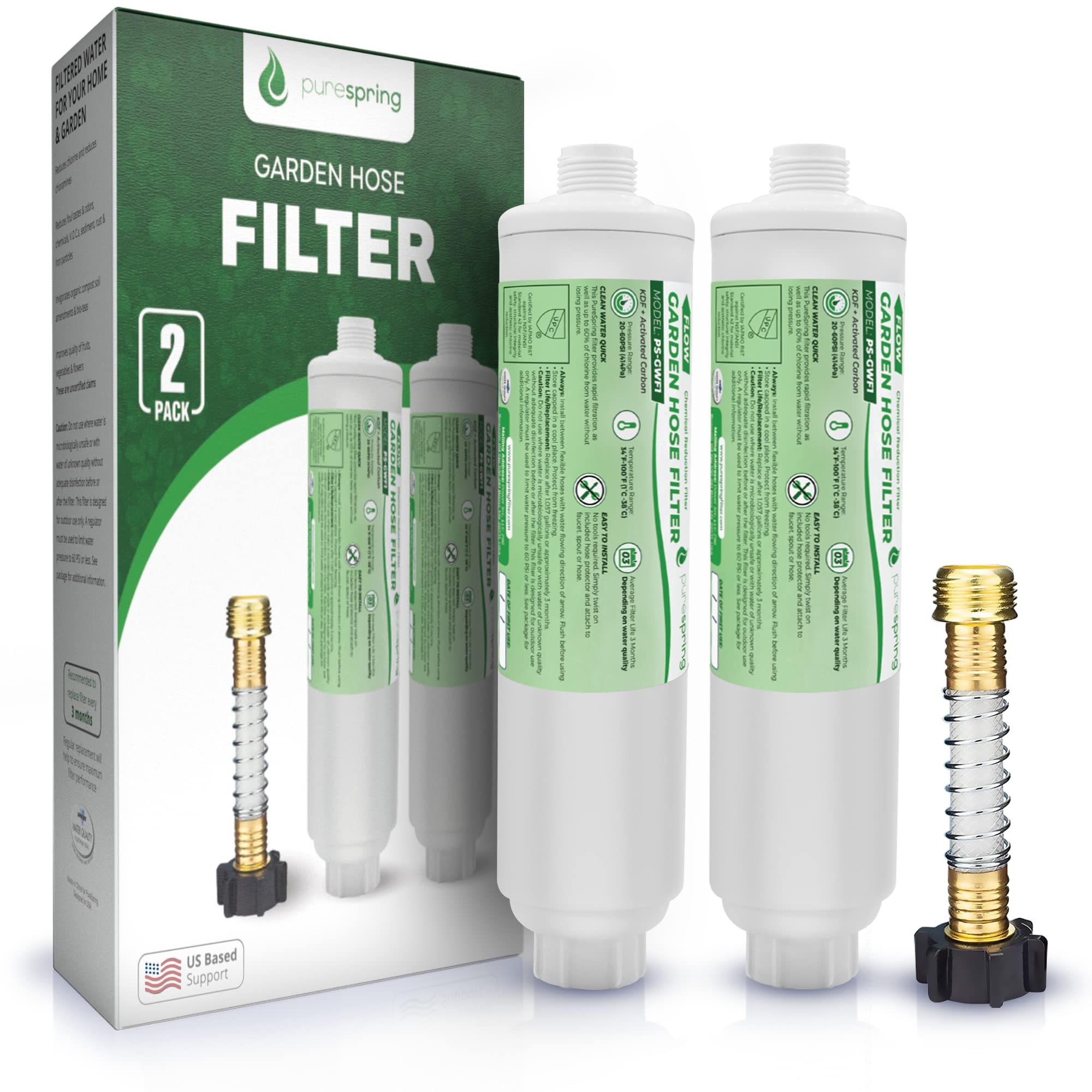 2 Pack Garden Hose Inline Water Filter with Flexible Protector - Reduces Chlorine, Heavy Metals & Sediments | Perfect for Gardening, Car Washing & Pet Care | Outdoor Water Filtration System