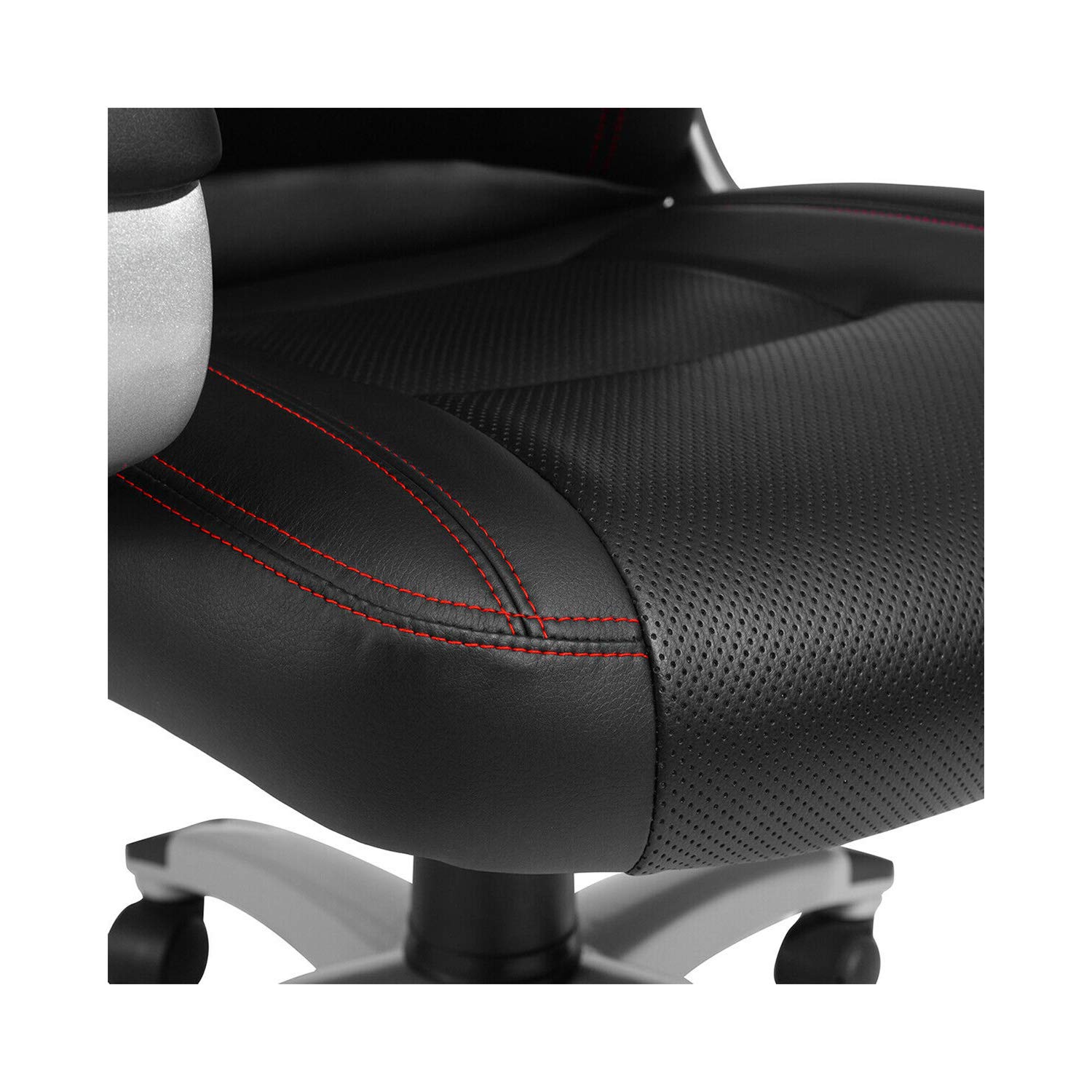 Premium Black Modern High-Back Executive Office Chair with Red Stitching - Ergonomic Swivel Desk Chair with Caster Wheels & Adjustable Height (26.18