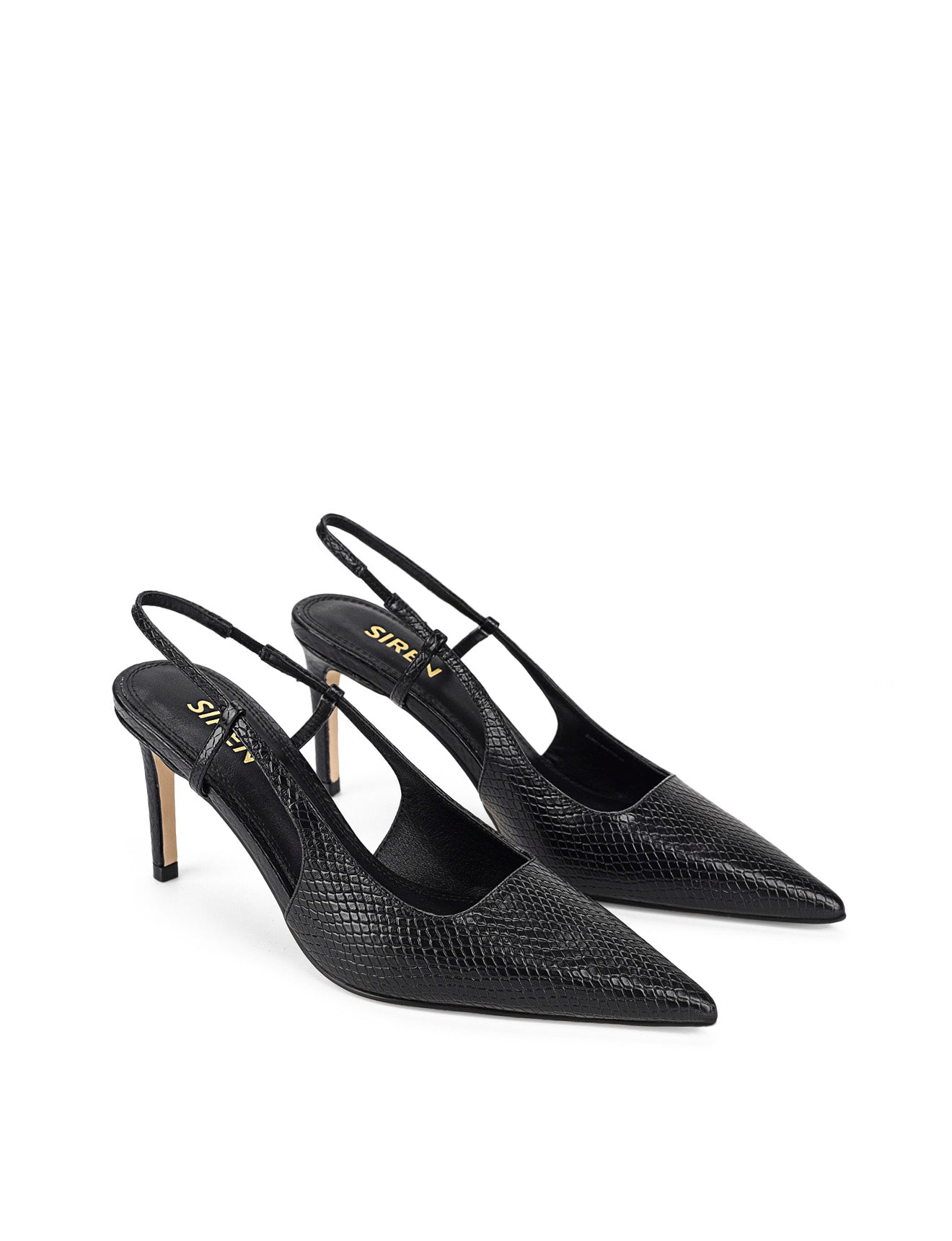 Zuko Women's Slingback Heels - Black Snake Leather Pointed Toe Pumps for Work, Party & Special Occasions