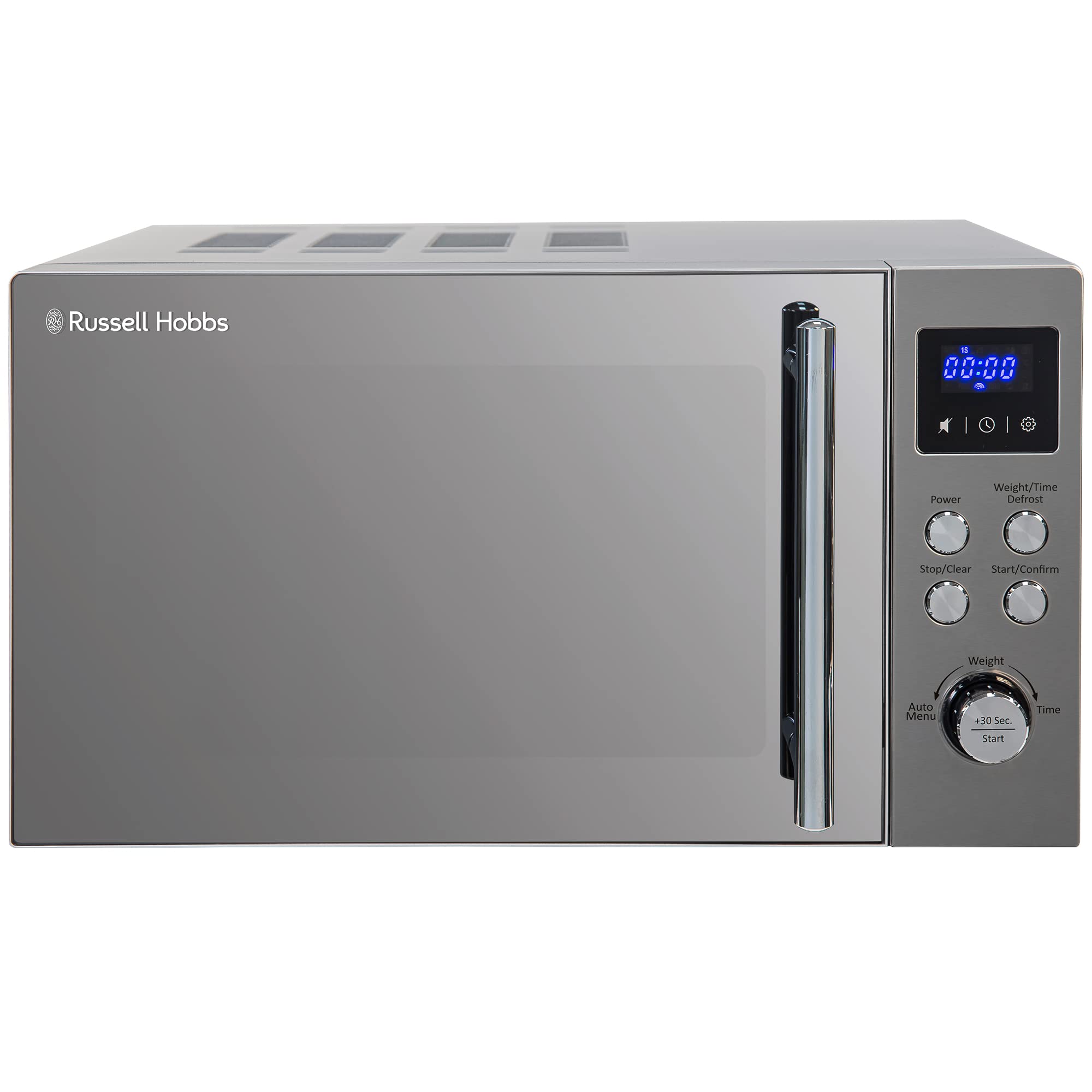 Russell Hobbs RHM2086SS 17L Stainless Steel Digital Microwave with Blue LED Display - Perfect for Small Kitchens, Dorms & Offices