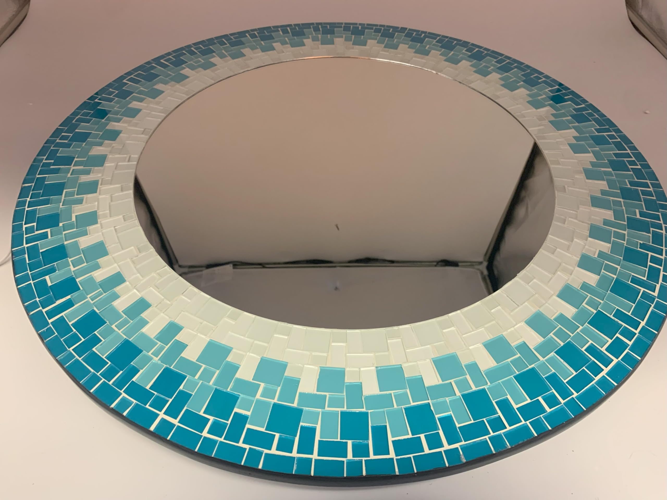 Handcrafted Sea-Blue Turquoise White Mosaic Wall Mirror - 24