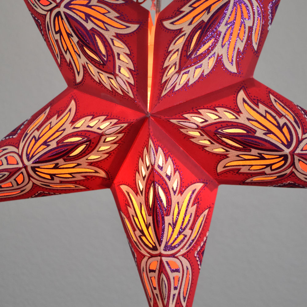 24-Pack Red & Vanilla Cream Lotus Glitter Paper Star Lanterns - Hanging Party Decorations for Weddings, Baby Showers & Home Decor