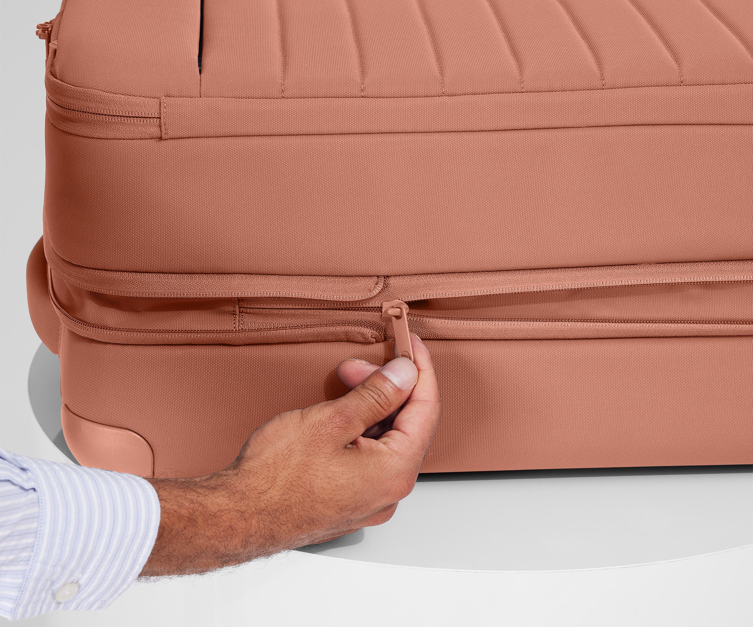 Softside Bigger Carry On Luggage in Clay Pink - Lightweight Spinner Suitcase for Women & Men, Perfect for Air Travel & Weekend Getaways