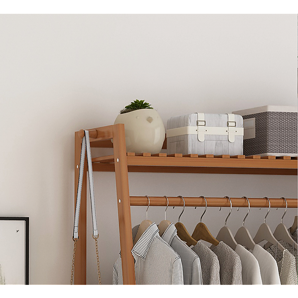 Portable Bamboo Clothes Rack - Adjustable Garment Stand with Hanging Rod for Closet, Bedroom & Laundry Room | Space-Saving Wardrobe Organizer for Drying Clothes & Storing Coats