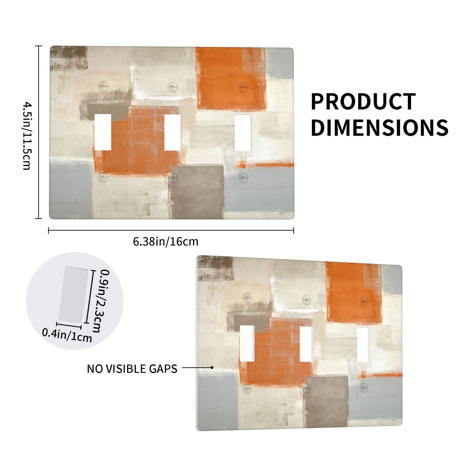 Orange & Grey Triple Toggle Light Switch Plate Cover - Decorative Wall Plates for Home, Office & School - Perfect for Modern Interior Design and Electrical Safety