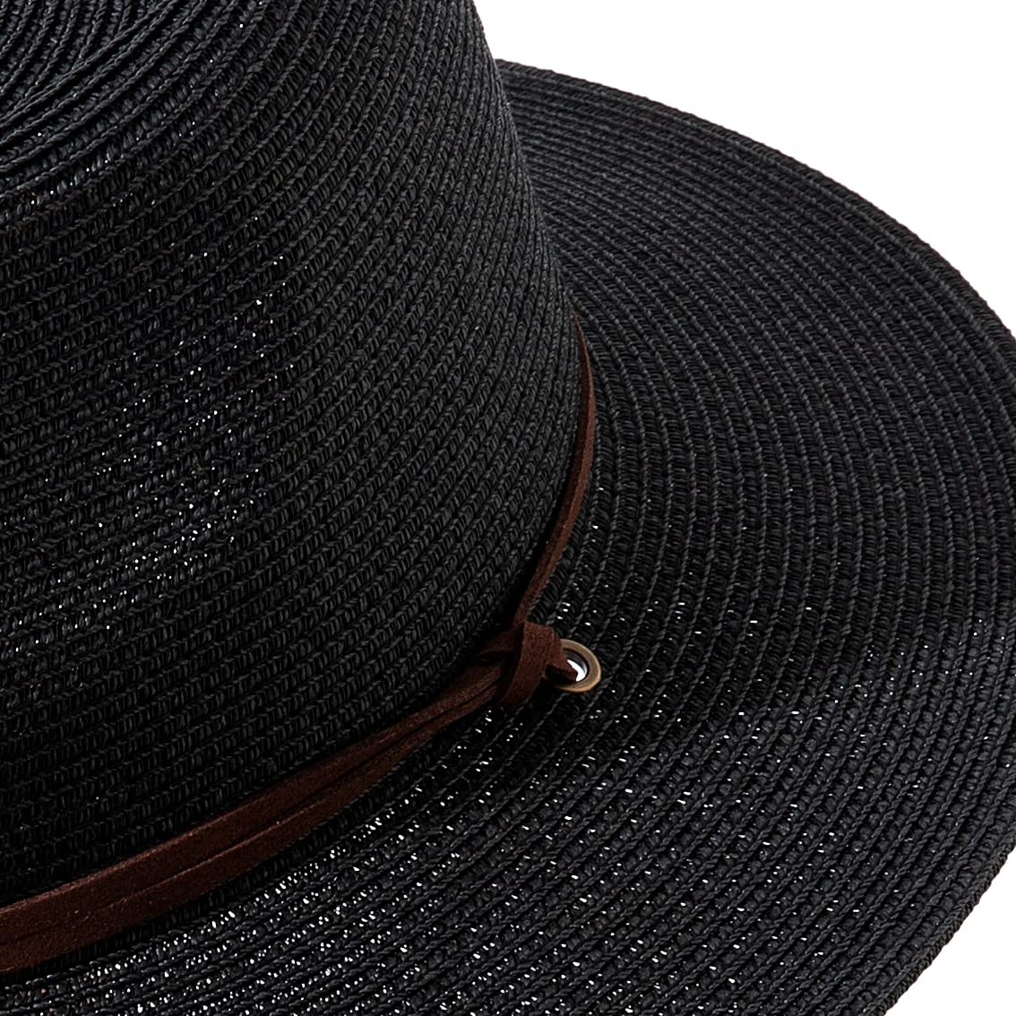 Lanzom Women's Straw Hat - Wide Brim Panama Fedora Beach Hat with Wind Lanyard, UPF 50+ Sun Protection - Perfect for Summer Vacations, Pool Parties & Outdoor Adventures