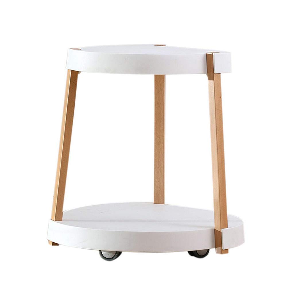 Jcnfa Double-Layer Round Side Table with Wheels - Mobile Sofa Snack End Table, White (19.29x19.29x24.40 inches) - Perfect for Living Room, Bedroom & Office Use