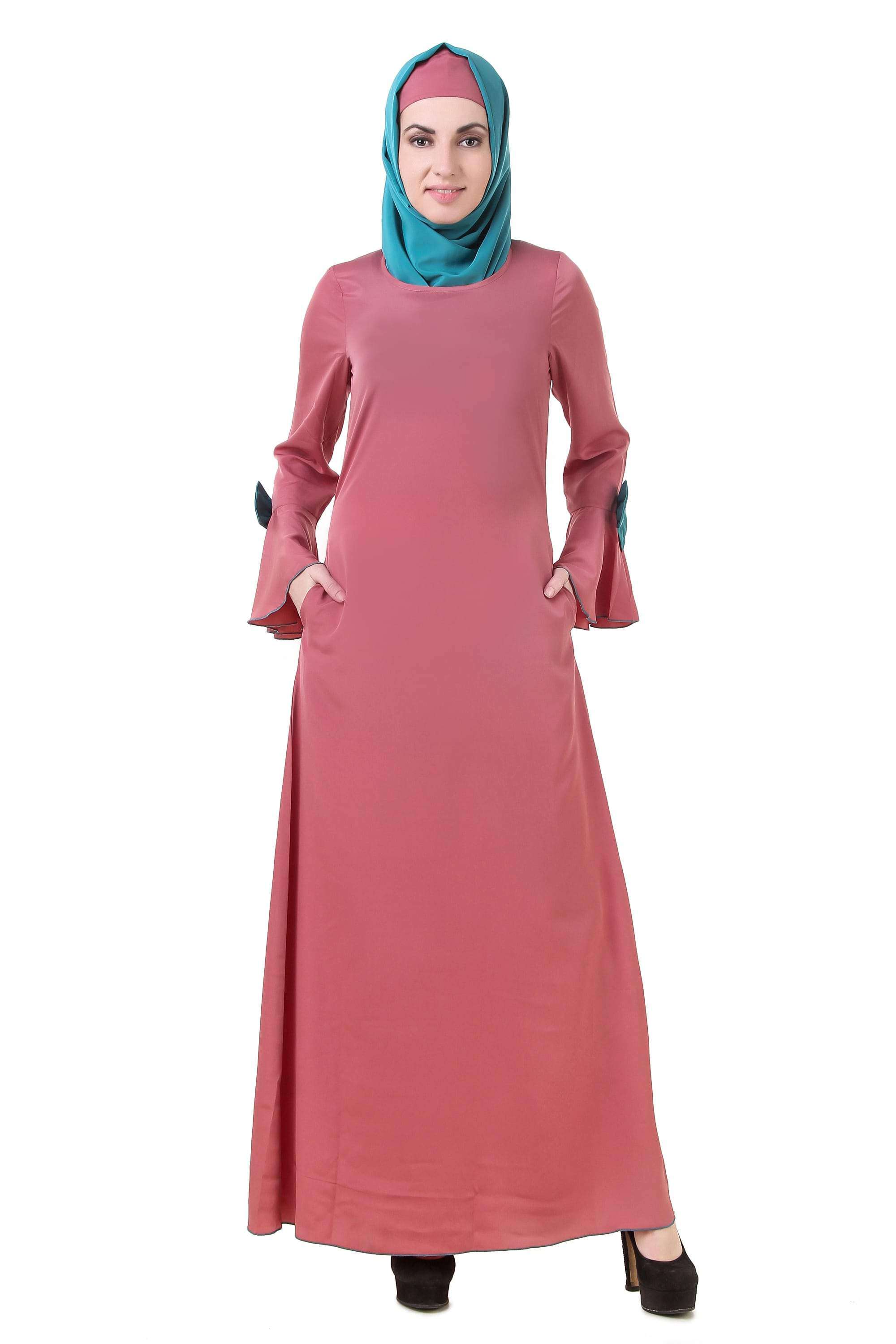 Elegant Dusty Pink Crepe Abaya AY 709 - Modest Islamic Dress for Women - Perfect for Prayer, Eid, and Special Occasions