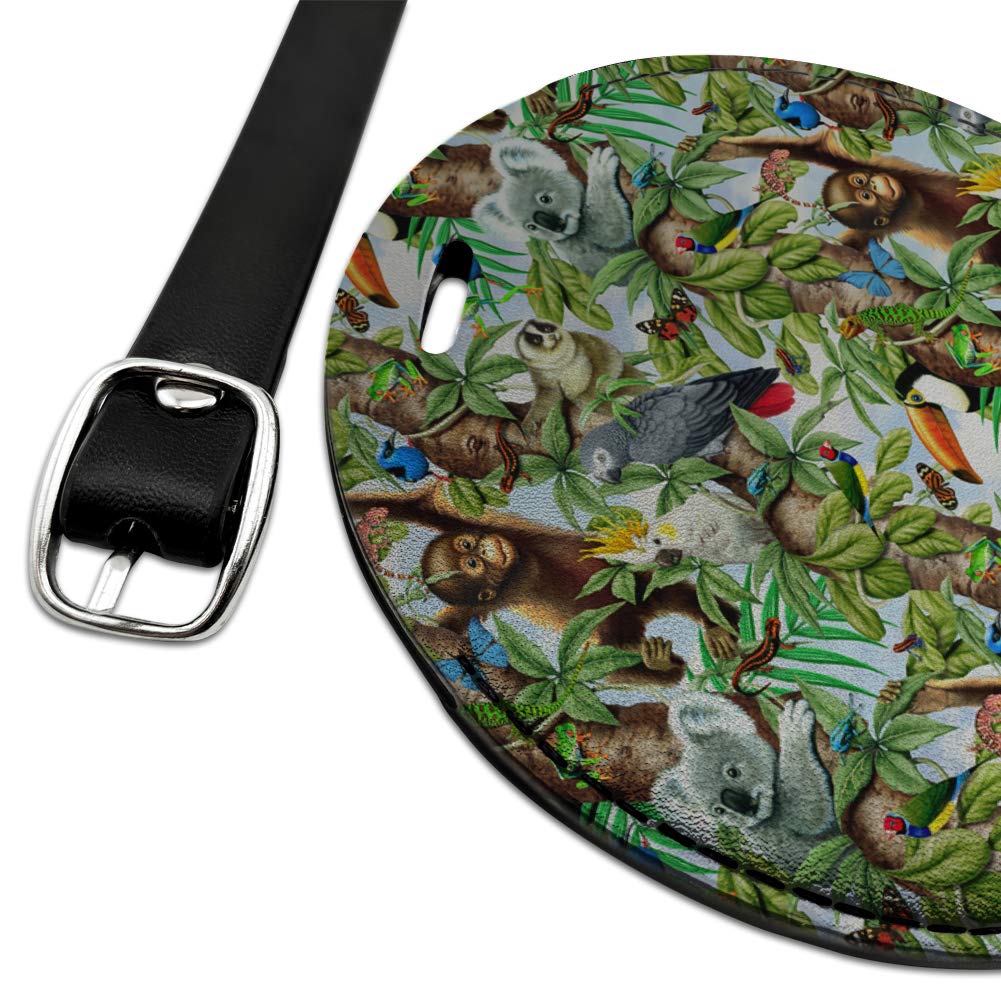 Koala Pattern Round Leather Luggage Tag - Animal Tree of Life Design ID Card Holder for Travel Bags & Suitcases | Perfect for Vacation, Business Trips & Backpacking