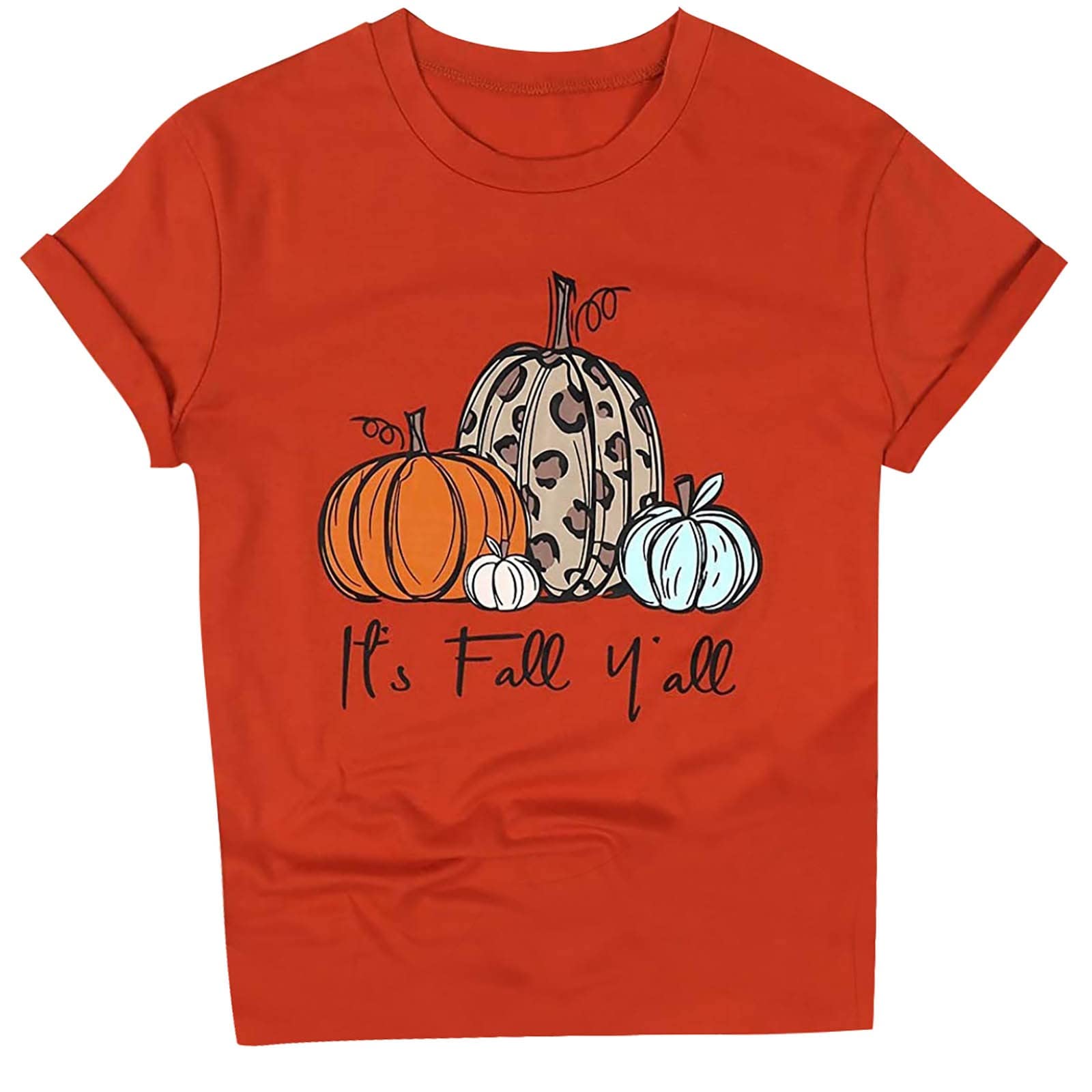 Funny Pumpkin Print Women's Summer T-Shirt - Slim Fit Short Sleeve Round Neck Halloween Top | Cute Casual Wear for Fall Festivals, Pumpkin Patches & Spooky Season Outfits