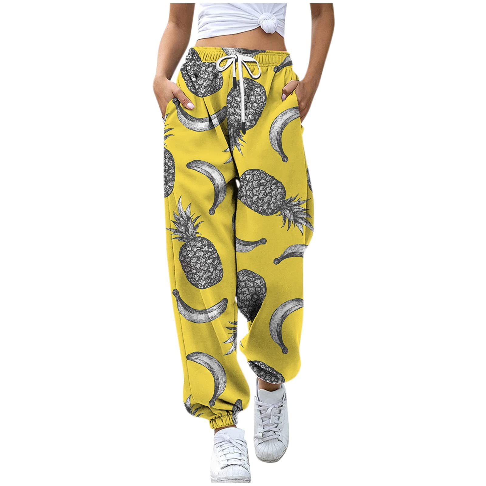 Hatop Women's High Waisted Joggers - Y2K Floral Print Sweatpants with Pockets | Comfy Lounge Pants for Yoga, Running & Casual Wear | Baggy Athletic Trousers for Women
