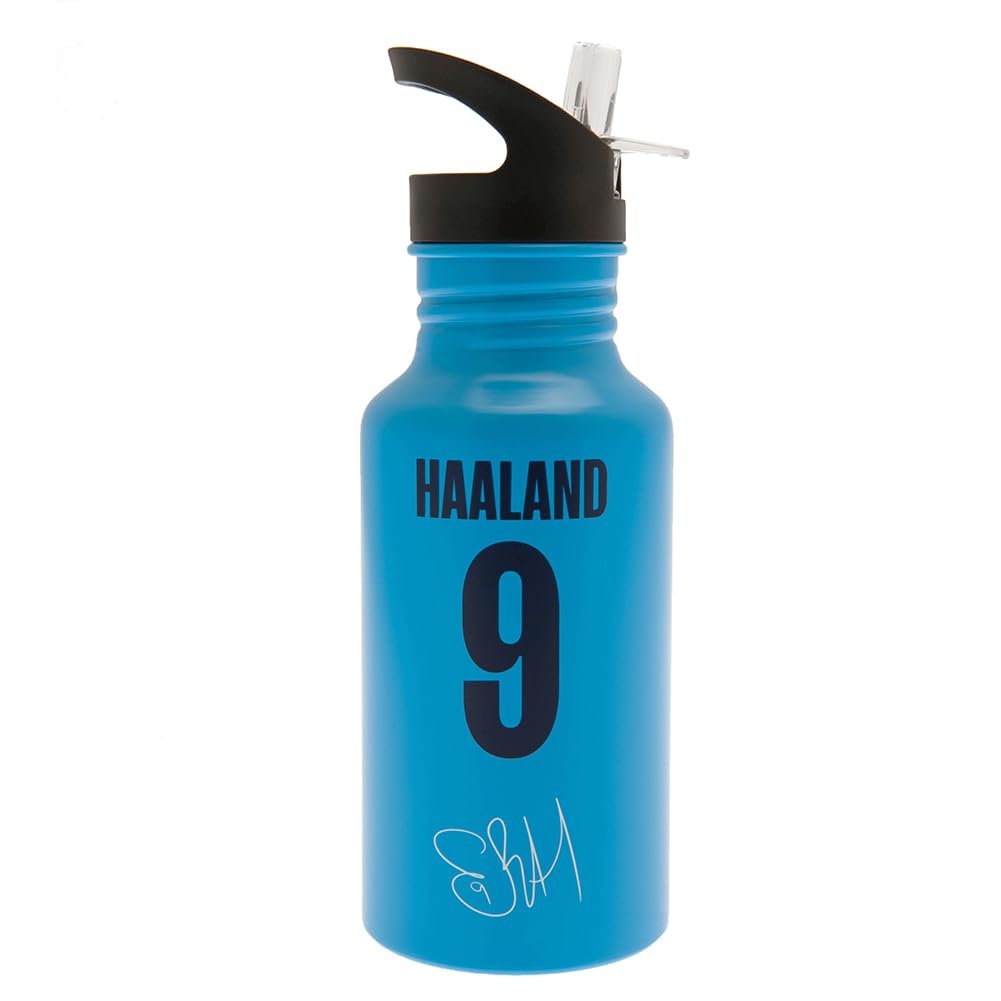 Manchester City FC - Erling Haaland Official Water Bottle 500ml, Blue - Insulated Sports Bottle for Soccer Training, Gym & Outdoor Activities