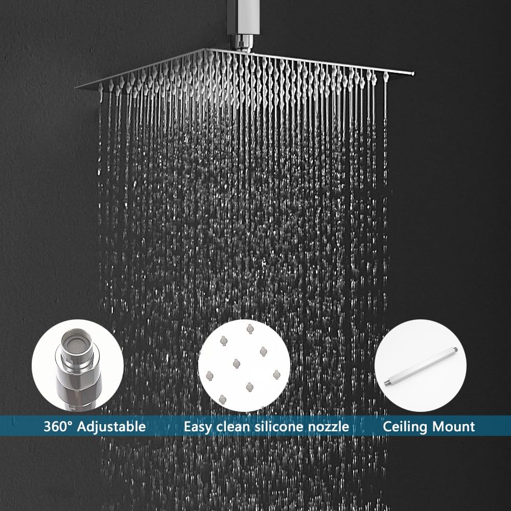 10 Inch Ceiling Mounted Rain Shower System - Polished Chrome Rainfall Shower Head with Mixer Valve & Rough-in Trim - Perfect for Modern Bathroom & Spa-like Shower Experience