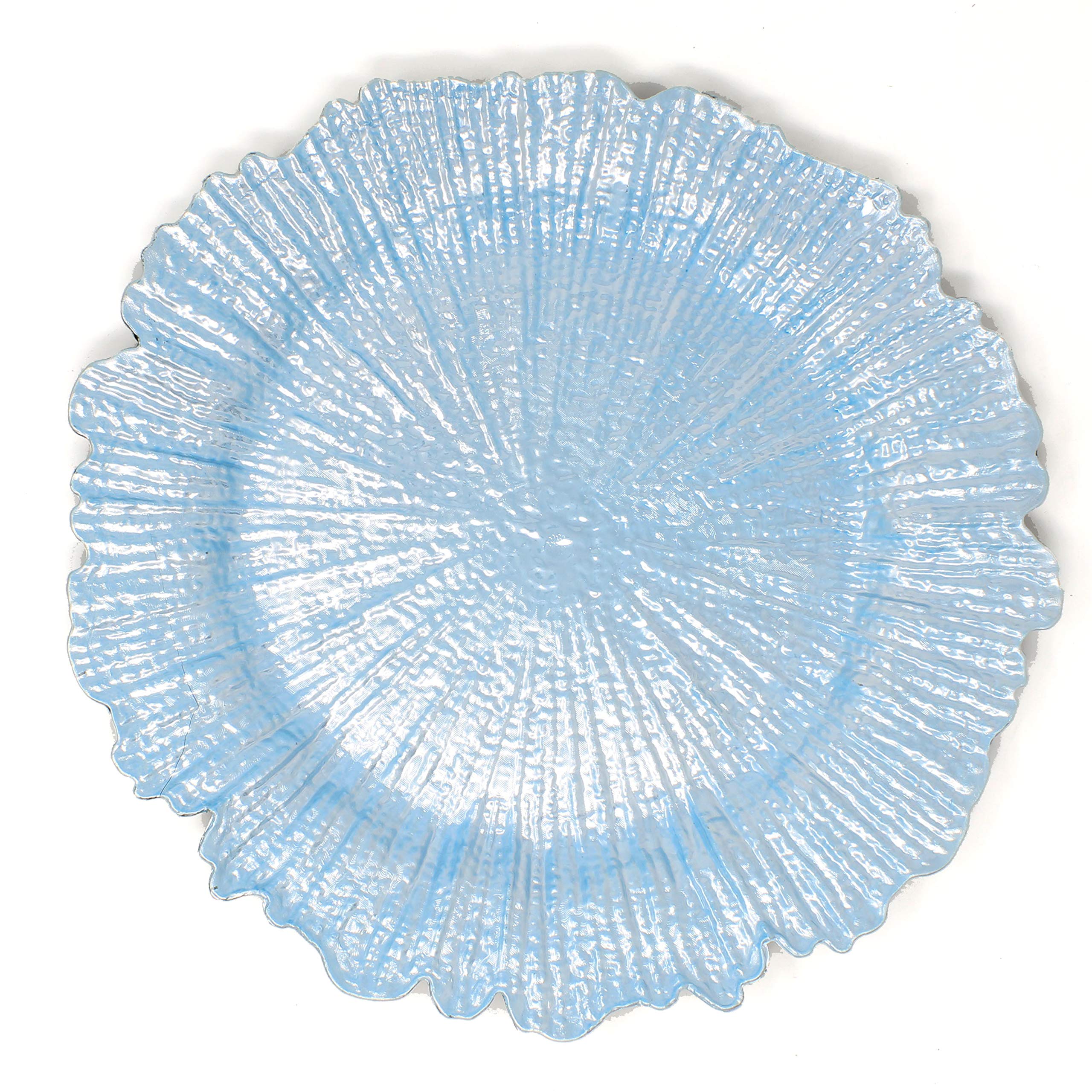 Plastic Reef Charger Plates Set of 6 - Durable Reusable Dinner Plates with Glossy Finish - Light Blue for Wedding, Party & Formal Dining Decor