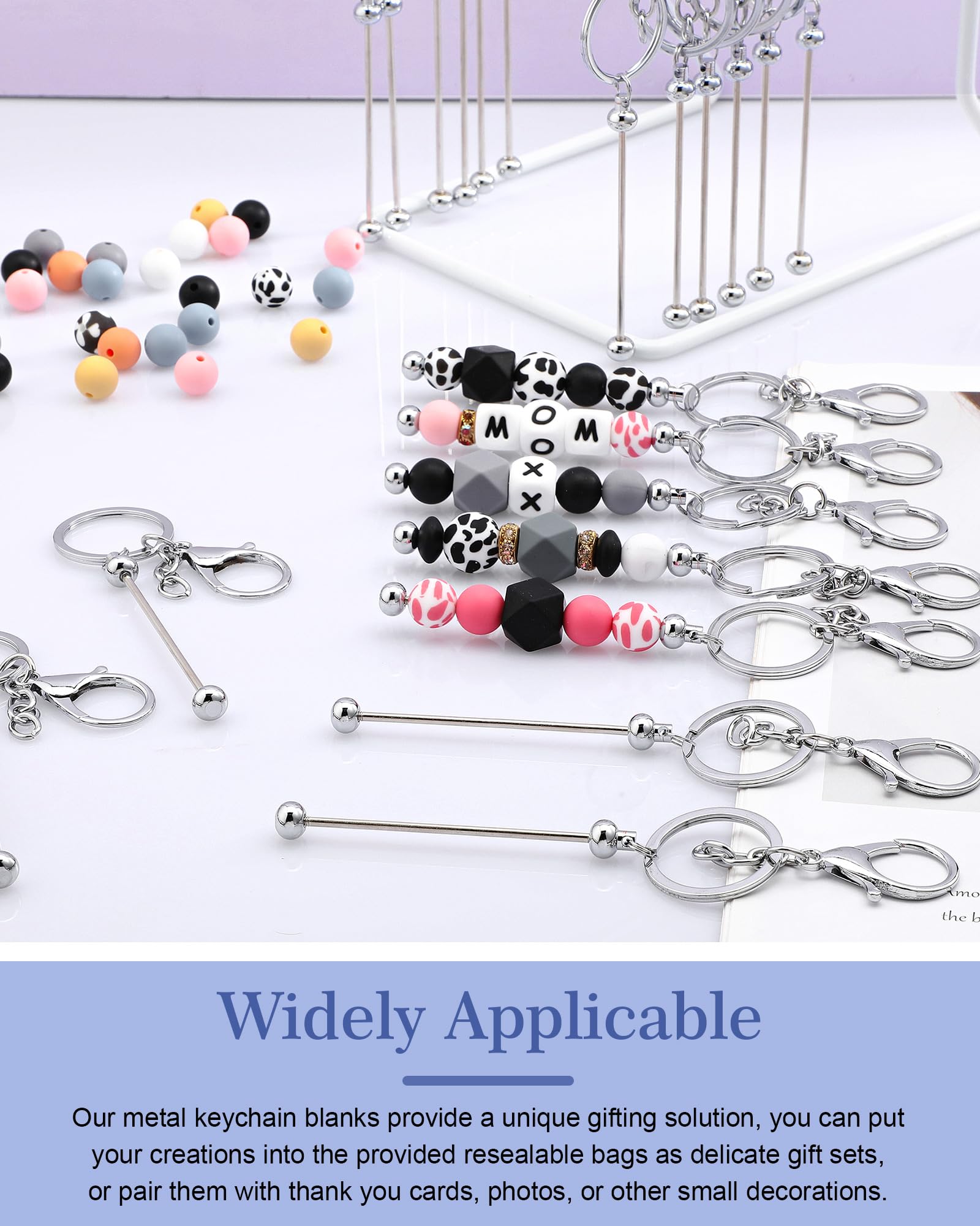 DIY Beadable Keychain Bars - 96 Pcs with Resealable Pouches for Jewelry Making & Gifts