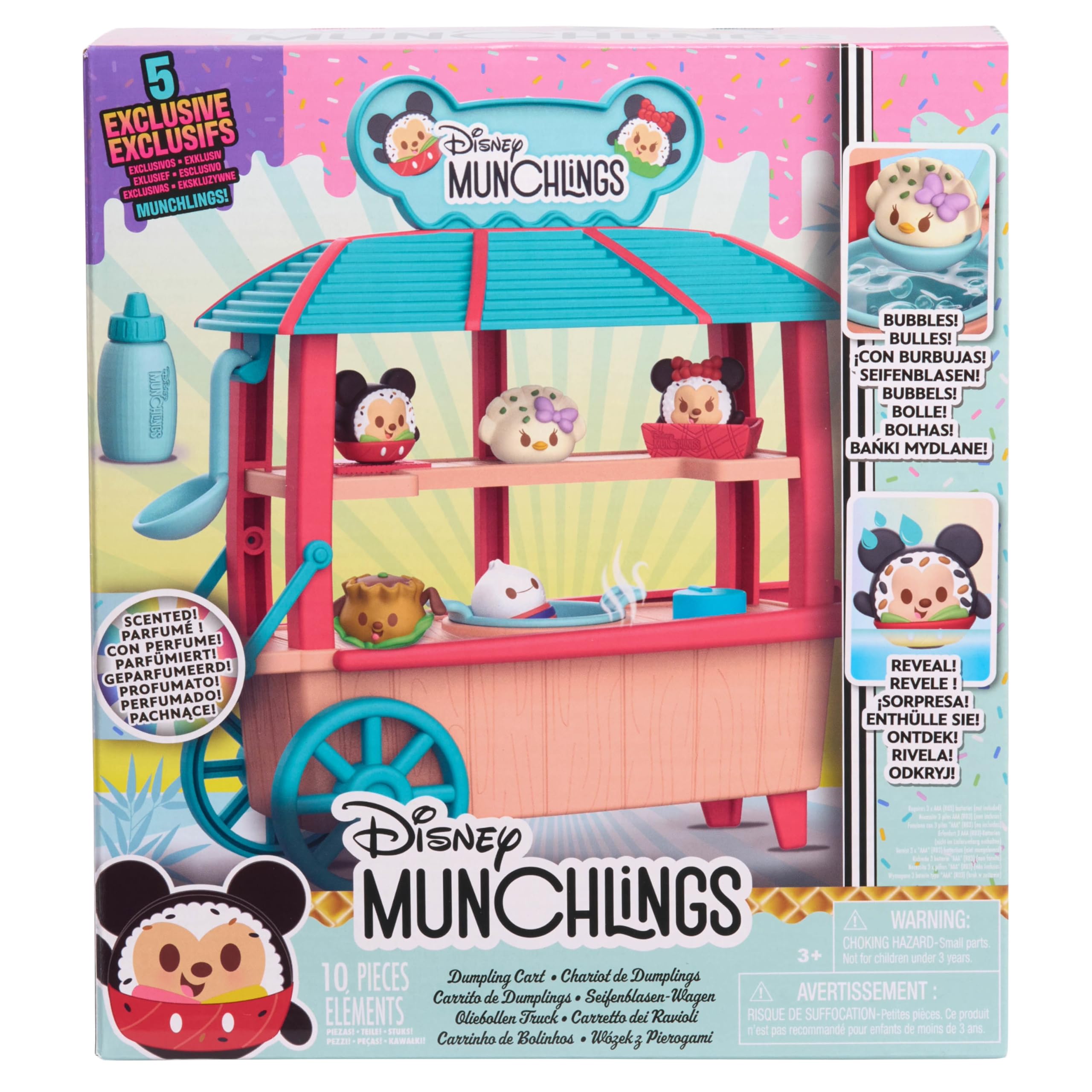 Just Play Disney Munchlings Dumpling Cart - 11-Piece Color Changing Scented Figurine Playset, 1-Inch Collectible Toy for Kids Ages 3+ (Amazon Exclusive) | Fun Playtime, Birthday Gifts & Disney Collectibles