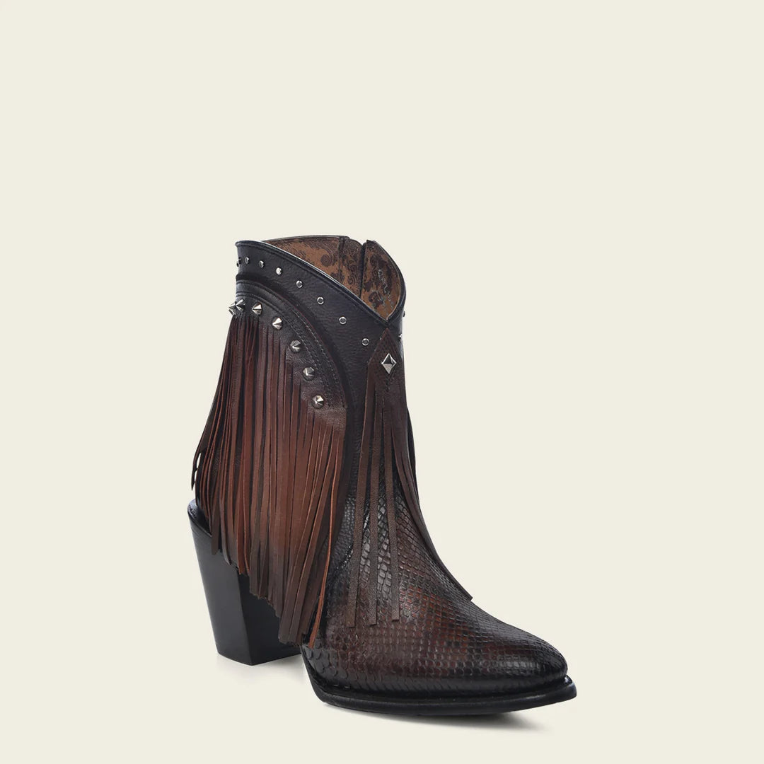 Women's Cuadra Chocolate Western Cowgirl Python Leather Ankle Boots - Stylish Cowboy Boots for Country Dancing, Rodeo & Western Fashion
