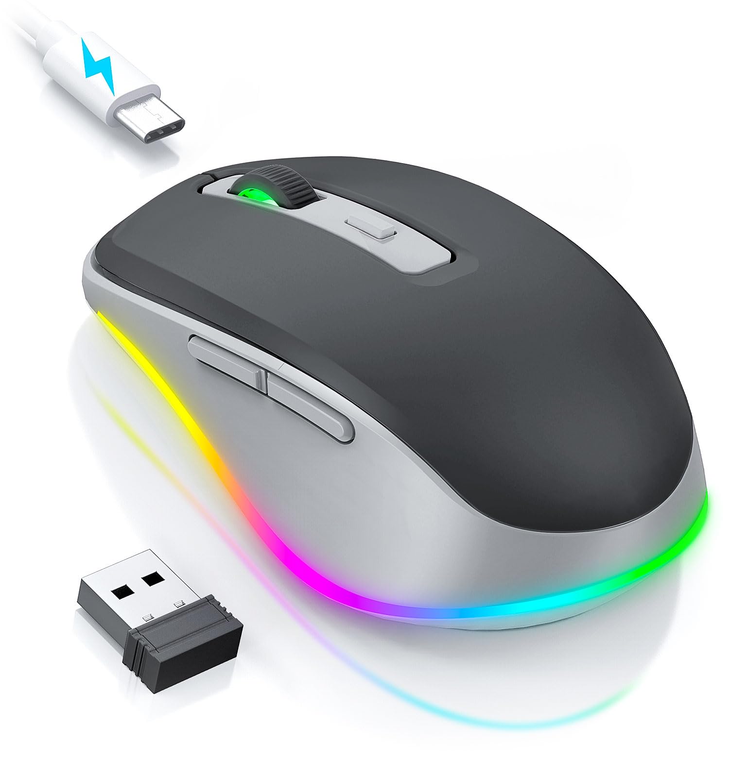 PEIOUS Wireless Mouse Jiggler - Undetectable Random Movement USB Mouse with Built-in Mover, Rechargeable Silent Mouse for Laptop/PC to Keep Computer Awake (Black & Grey) - Perfect for Remote Work, Online Meetings & Preventing Screen Lock