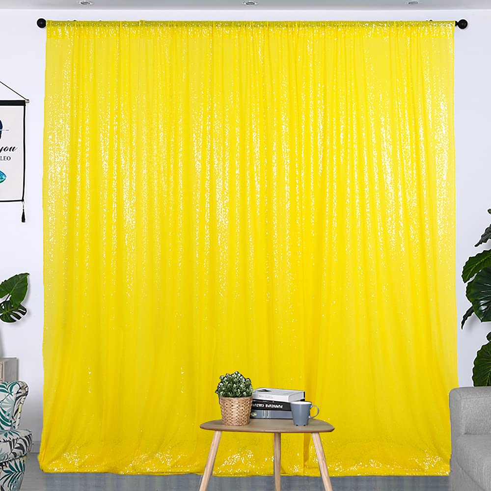 4ft x 7ft Yellow Sequin Backdrop Curtain - Sparkling Party Decor for Weddings, Birthday Celebrations & Photo Booth Backgrounds | Glitter Sequin Fabric for Event Photography & Stage Backdrops