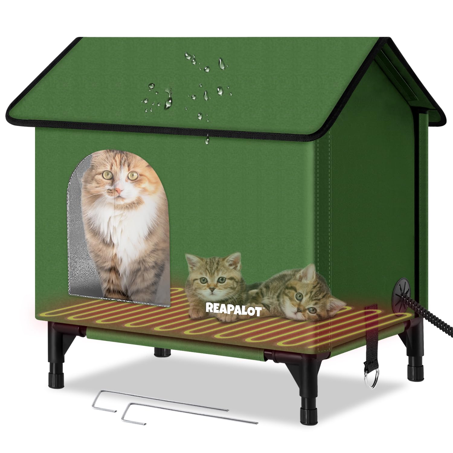 Large Heated Outdoor Cat House for Winter - Insulated Feral Cat Shelter with Heating Pad, Waterproof & Windproof Elevated Kitty House for Multiple Cats - Perfect for Backyards, Garages & Cold Weather Protection
