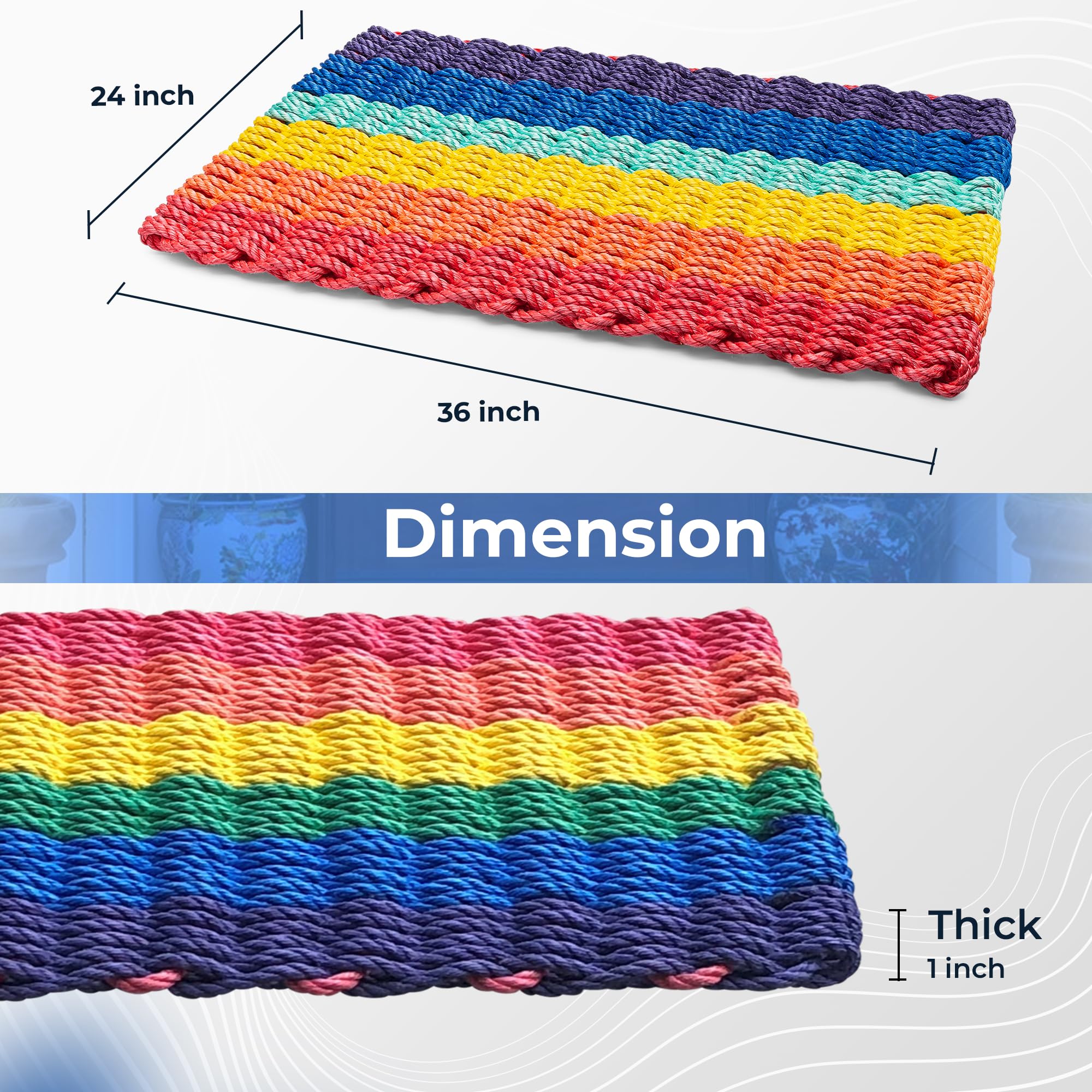 Premium Outdoor Lobster Rope Doormat - All-Weather Woven Welcome Mat from Durable Nautical Rope (Rainbow Stripe, 24x36 Inches) - Perfect for Front Door, Patio, Deck & Beach House Entryway