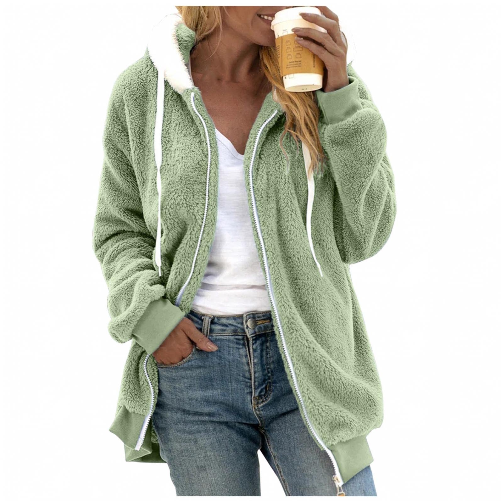 Women's Fleece Hooded Zipper Sweatshirt - Color Block Fuzzy Pullover Hoodie & Plush Coat for Winter Warmth - Perfect for Casual Outfits, Outdoor Activities, and Cozy Loungewear