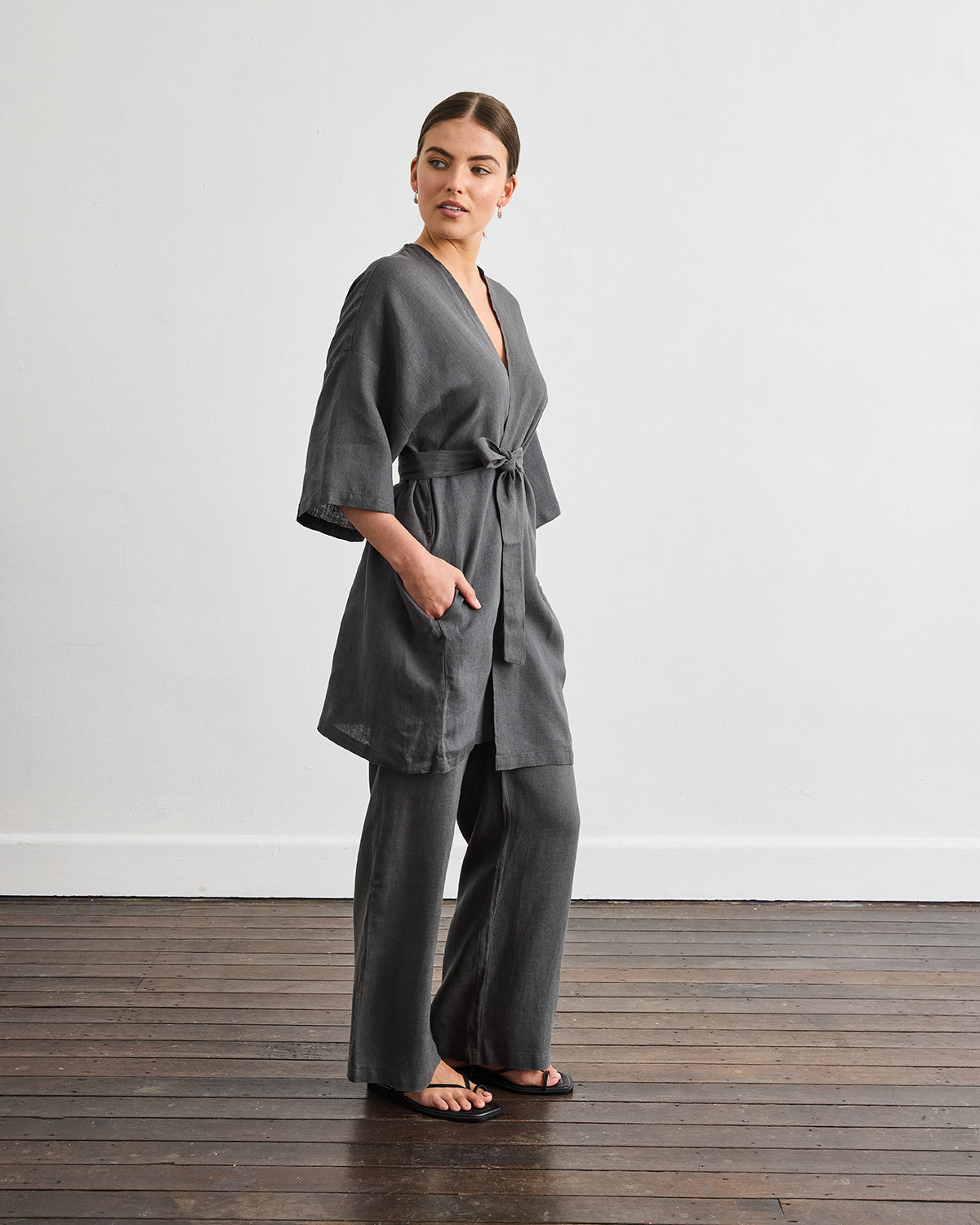 Charcoal Cabana Short Robe - Lightweight Summer Cover-Up for Beach, Pool & Spa - Women's Casual Loungewear