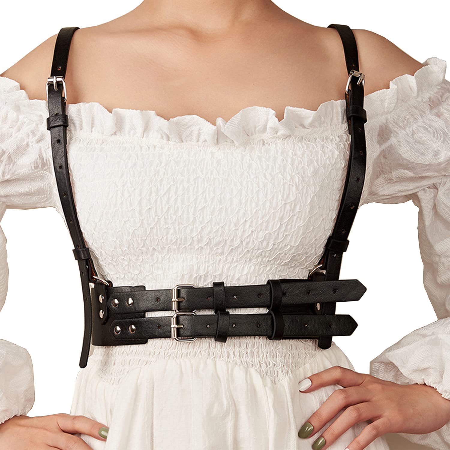Women's Adjustable Leather Waist Belt Vest - Punk Style Skinny Body Belt for Dresses | Perfect for Gothic Fashion, Costume Parties & Everyday Outfits