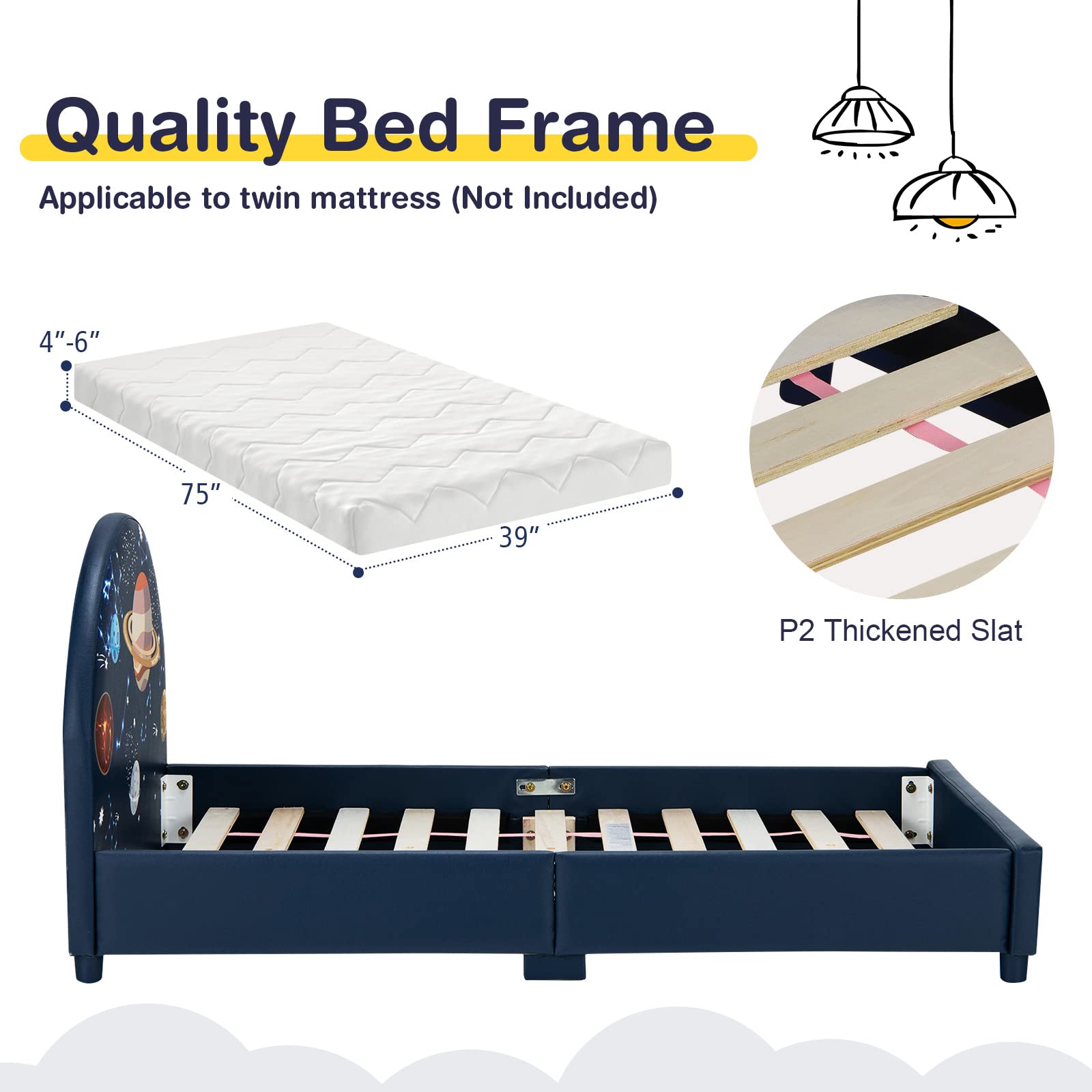Honey Joy Twin Size Wooden Bed Frame for Kids with Headboard & Slat Support - No Box Spring Needed - Sturdy Toddler Bed for Boys & Girls - Fits Standard Twin Mattress - Perfect for Bedrooms, Playrooms & Guest Rooms