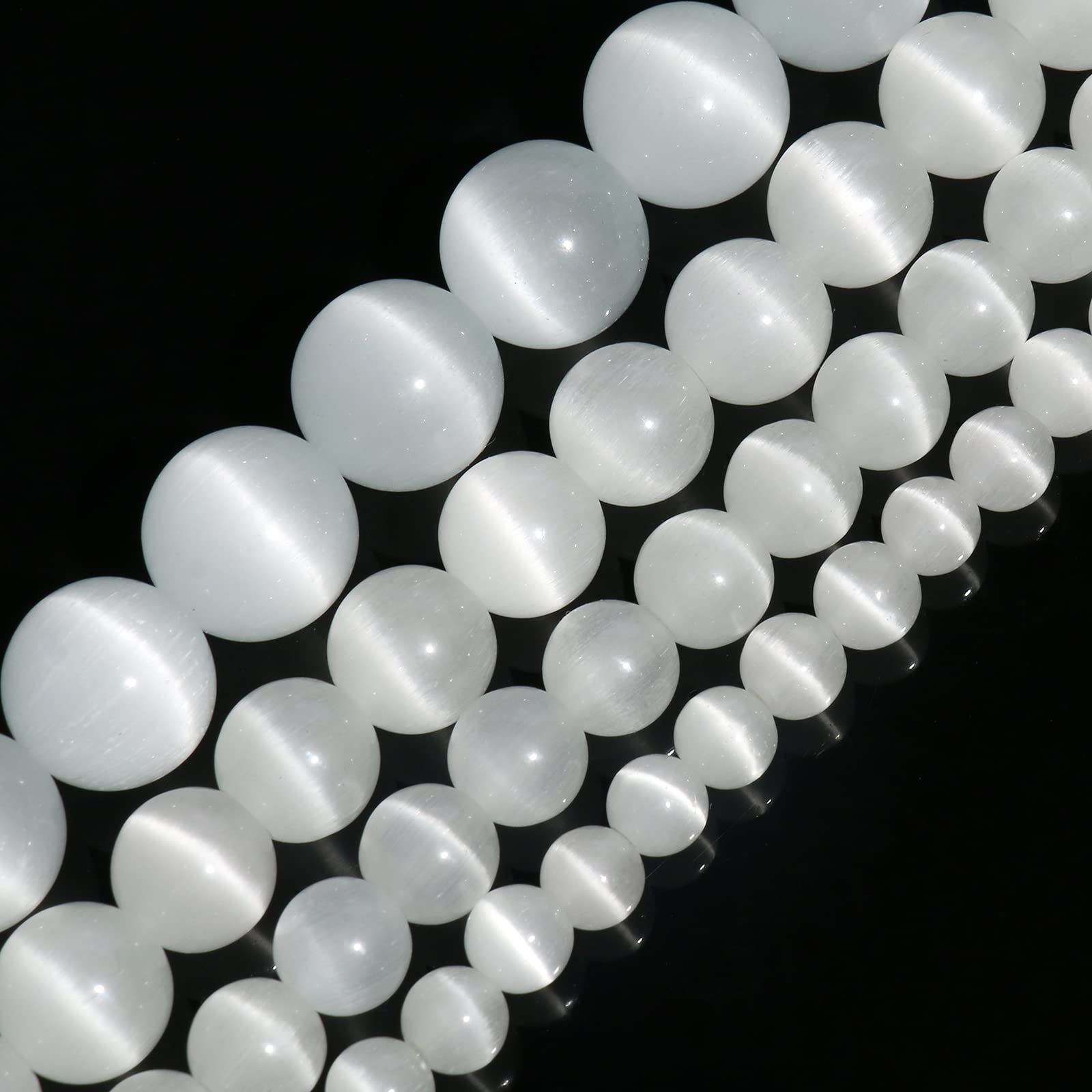 Yochus 6mm White Cat-Eye Round Loose Beads - Natural Stone Beads for Jewelry Making DIY Bracelets, Necklaces & Earrings - Perfect for Crafting, Gifts & Boho Style Accessories