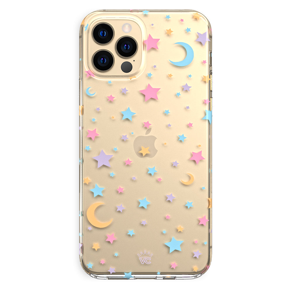 Pastel Starry Night Clear iPhone Case - Protective & Stylish Phone Cover for iPhone 13/14/15 - Perfect for Travel, Work & Everyday Use