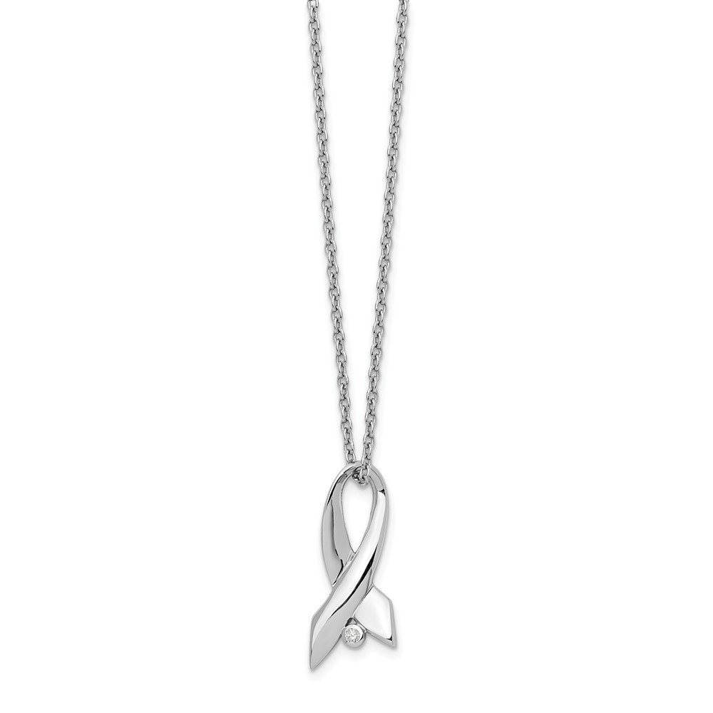 925 Sterling Silver Diamond Ribbon Pendant Necklace with Lobster Clasp - Elegant Jewelry Gift for Women, Perfect for Anniversaries, Birthdays & Special Occasions (0.01cttw)