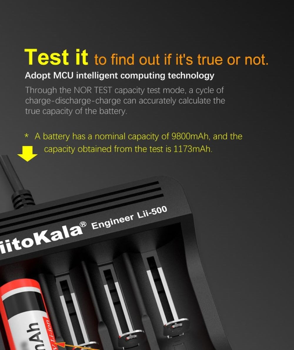 LiitoKala Lii-500 Smart Universal Battery Charger with LCD Display - Compatible with 18650, 26650, AA, AAA Batteries - Capacity Testing & Touch Button - Perfect for Home, Office, and Travel Use