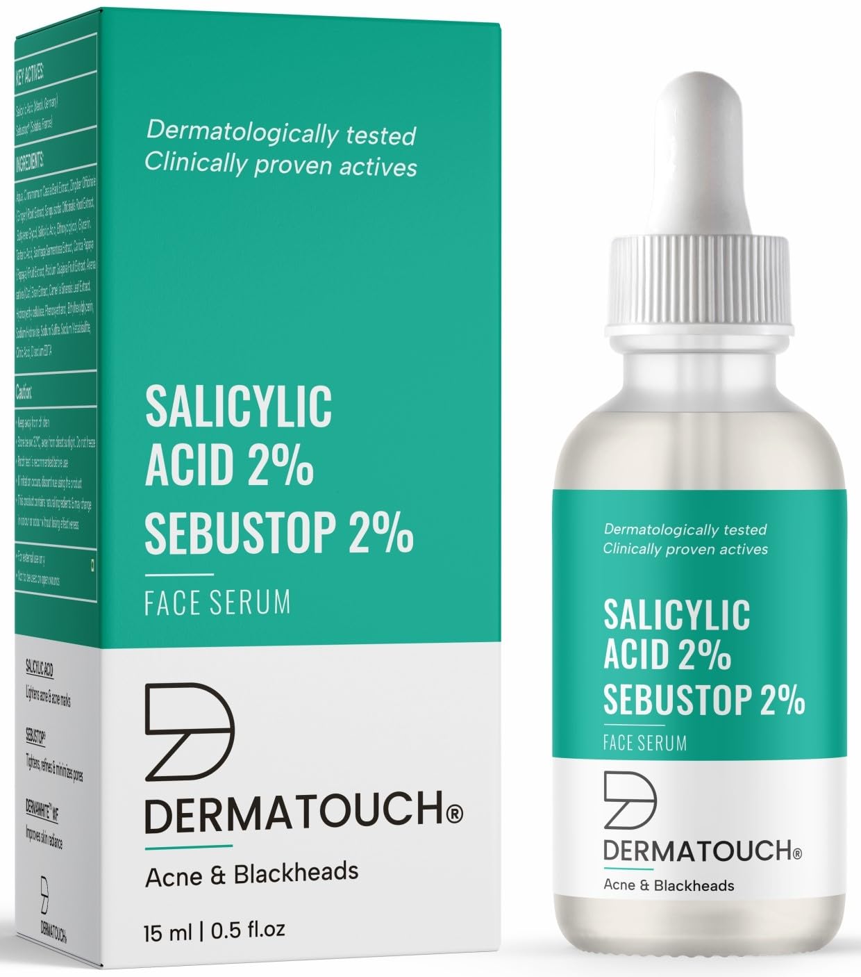 DERMATOUCH Salicylic Acid 2% Face Serum for Acne & Blackheads Treatment - Oil Control & Pore Minimizer for Acne-Prone & Oily Skin - 15ml - Perfect for Daily Skincare Routine & Blemish Prevention