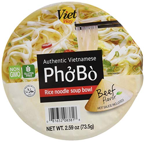 Authentic Vietnamese Pho Bo Rice Noodle Soup Bowl - 8 Pack | Premium Beef Broth Instant Noodles | Quick & Easy Asian Meal for Home, Office or Camping