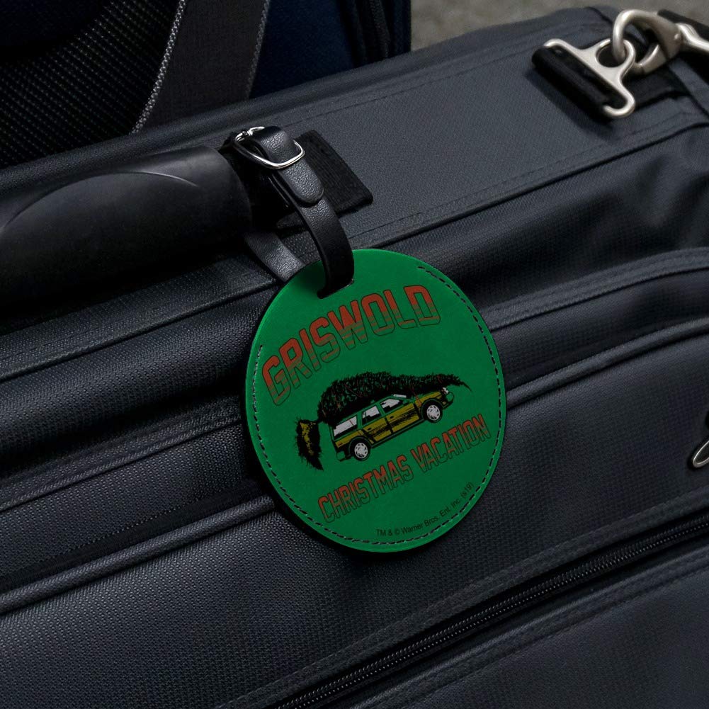 Griswold Christmas Vacation Round Leather Luggage Tag - Durable Carry-On ID Tag for Suitcases & Travel Bags - Perfect for Holiday Travel & Gift Giving