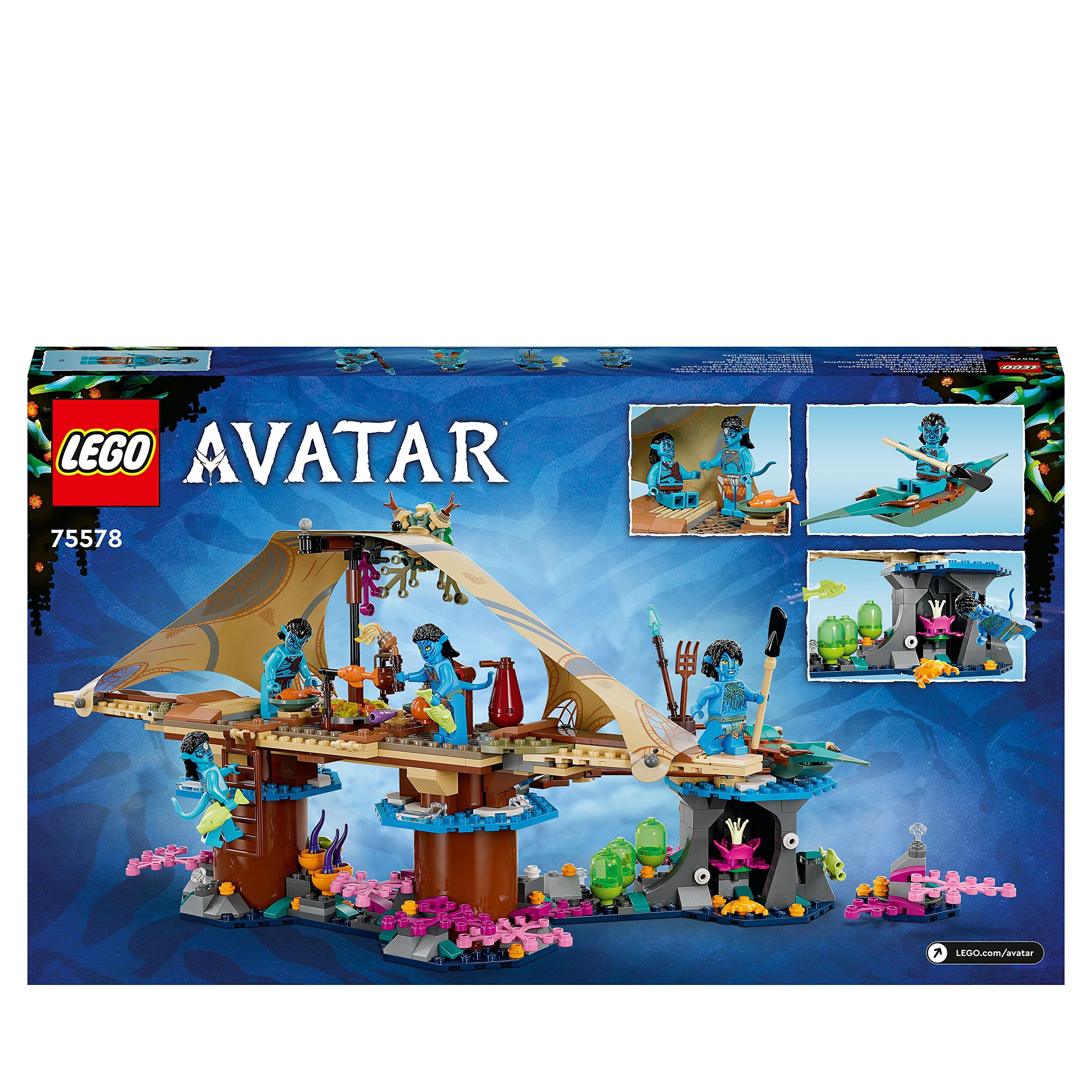 LEGO 75578 Avatar Metkayina Reef House Building Set with Village, Canoe, Pandora, Neytiri & Tonowari Minifigures - Avatar: The Way of Water Movie Toy for Kids & Collectors - Perfect for Playtime, Display & Gift Giving