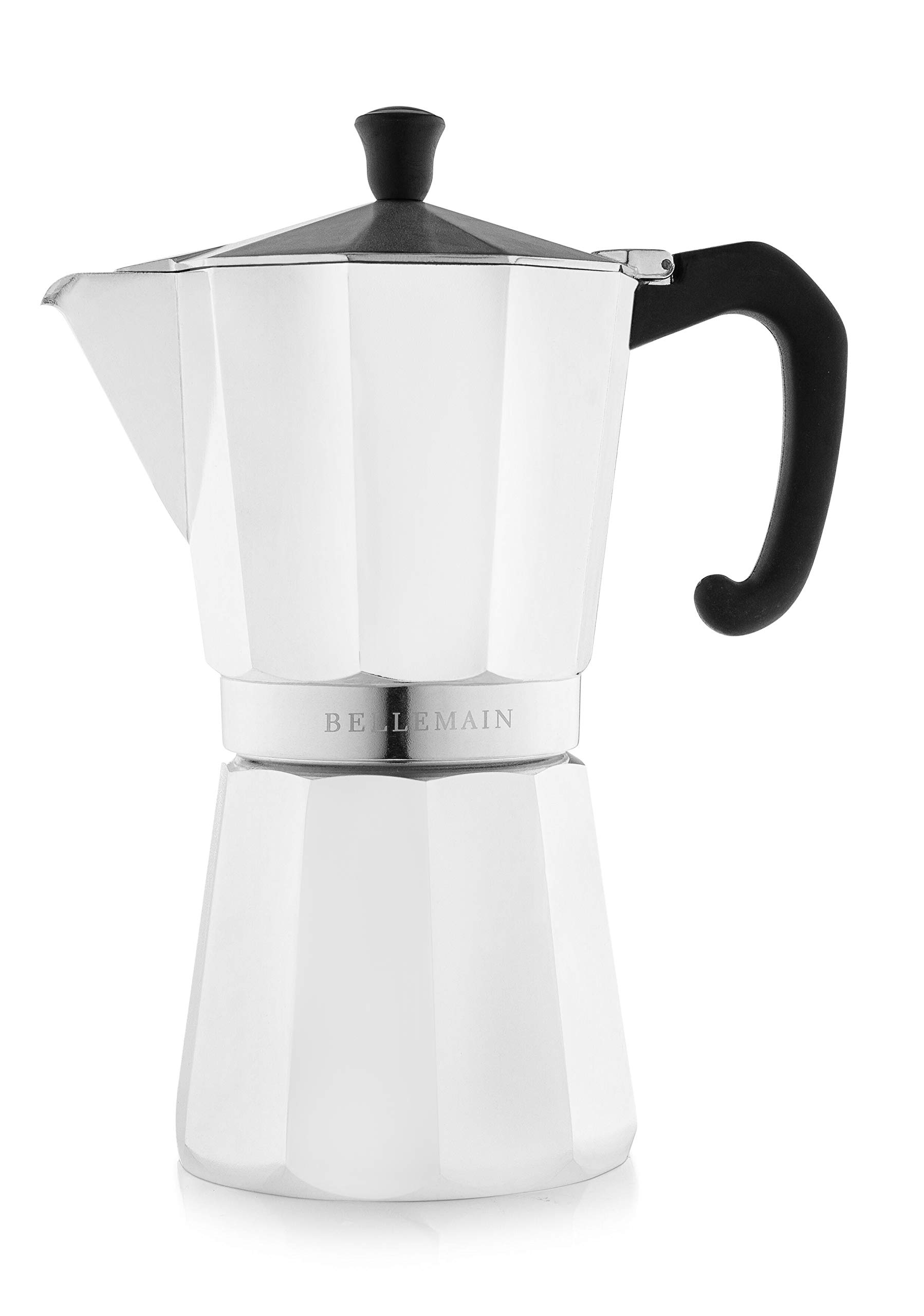 Bellemain Stovetop Espresso Maker Moka Pot - 12 Cup Italian Coffee Maker for Gas & Electric Stoves - Durable Aluminum Percolator for Rich Espresso, Latte & Cappuccino - Perfect for Home, Office & Camping (White)
